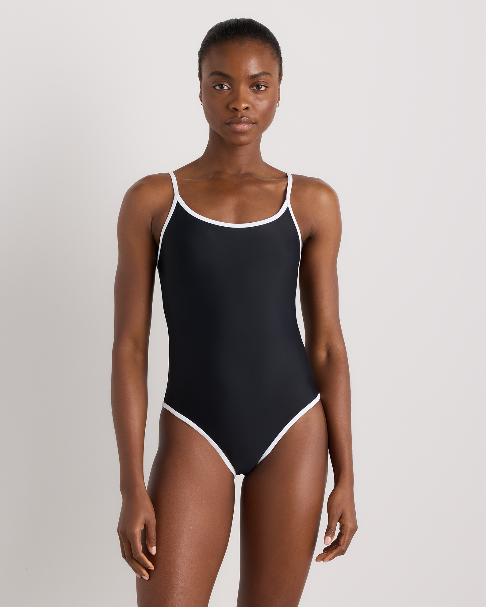 Black/White Italian Cami One-Piece Swimsuit