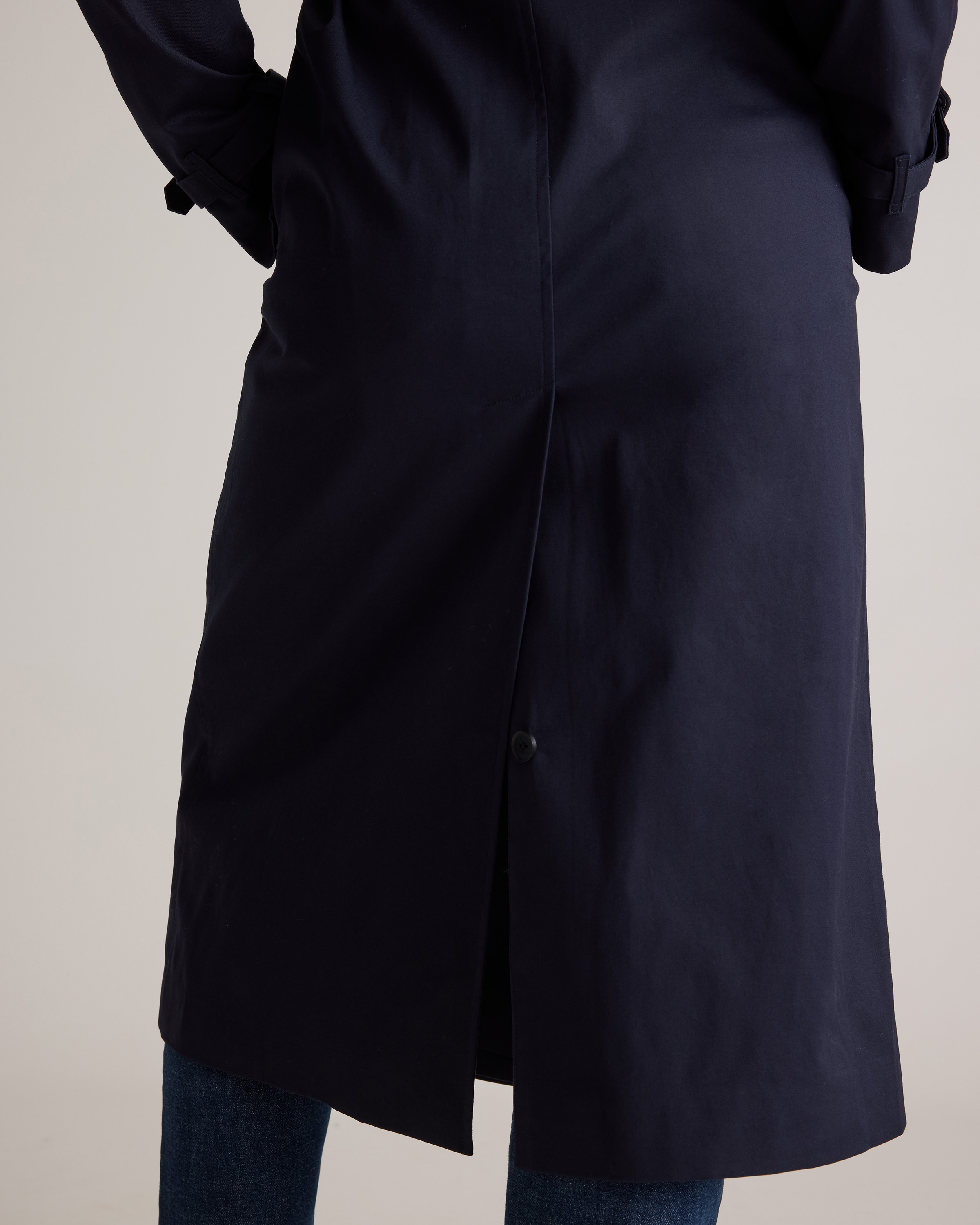 Comfort Stretch Long Trench Coat in Navy