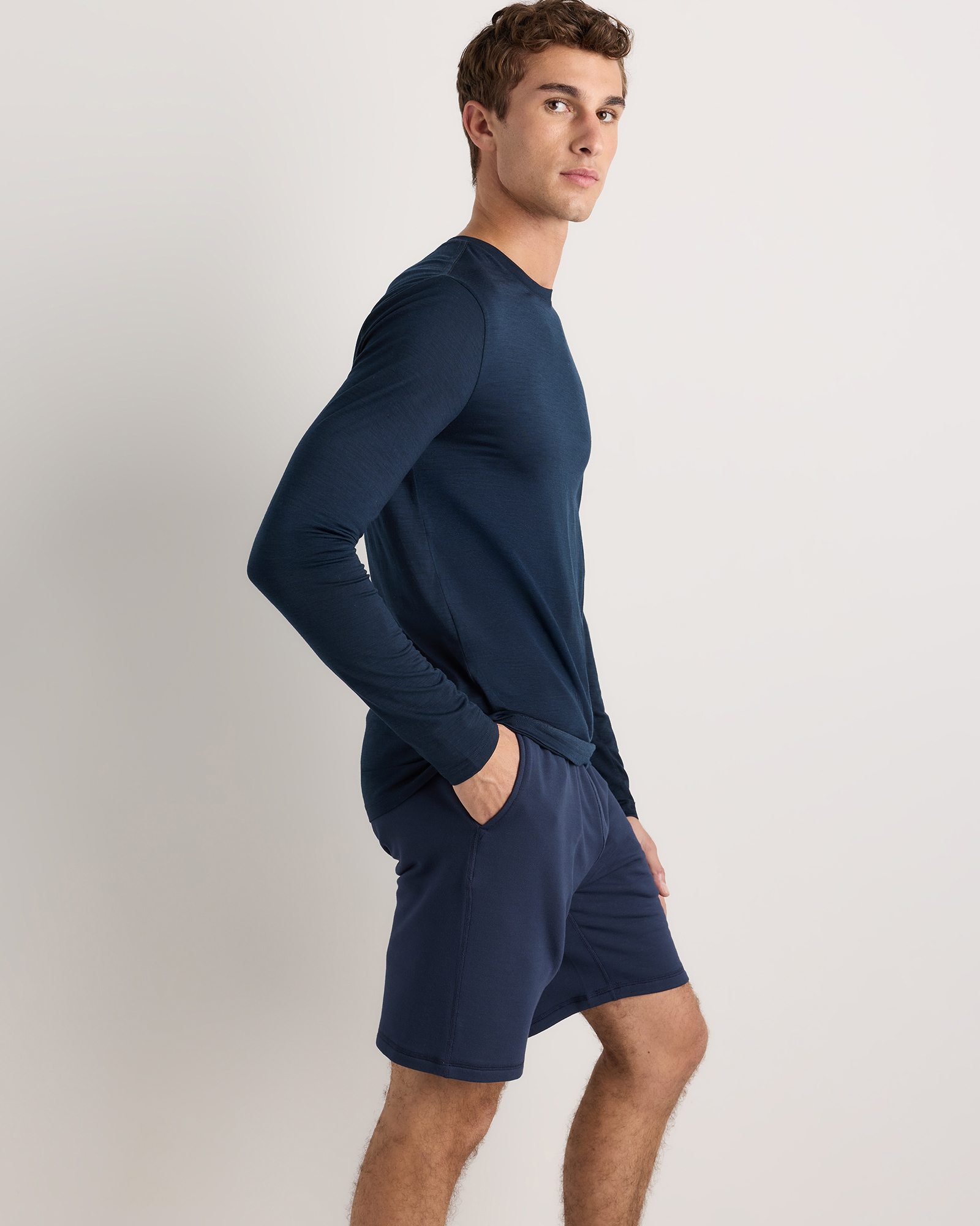 100% Merino Wool All-Season Long Sleeve Base Layer Tee in Navy