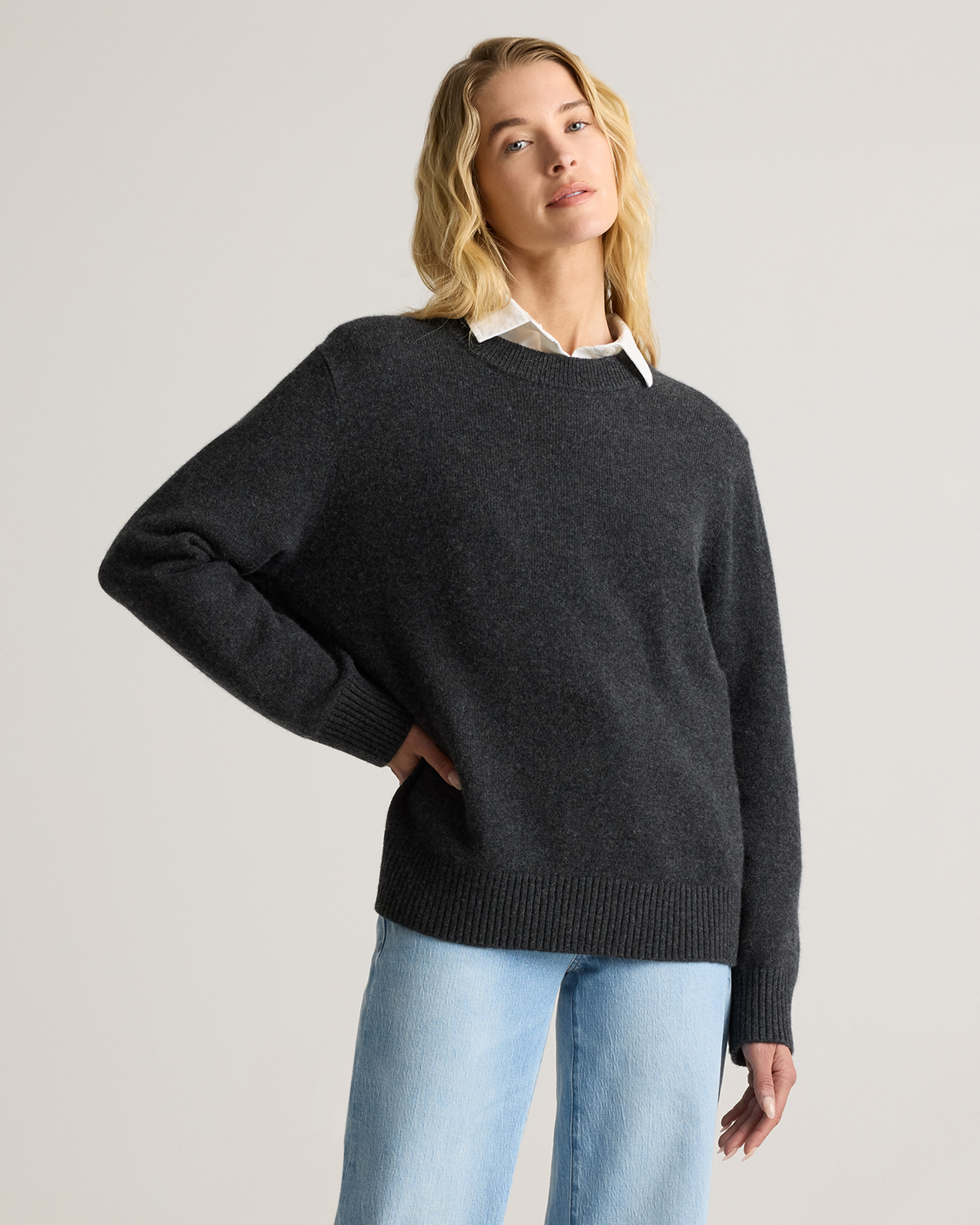 Charcoal Mongolian Cashmere Oversized Crewneck Sweater