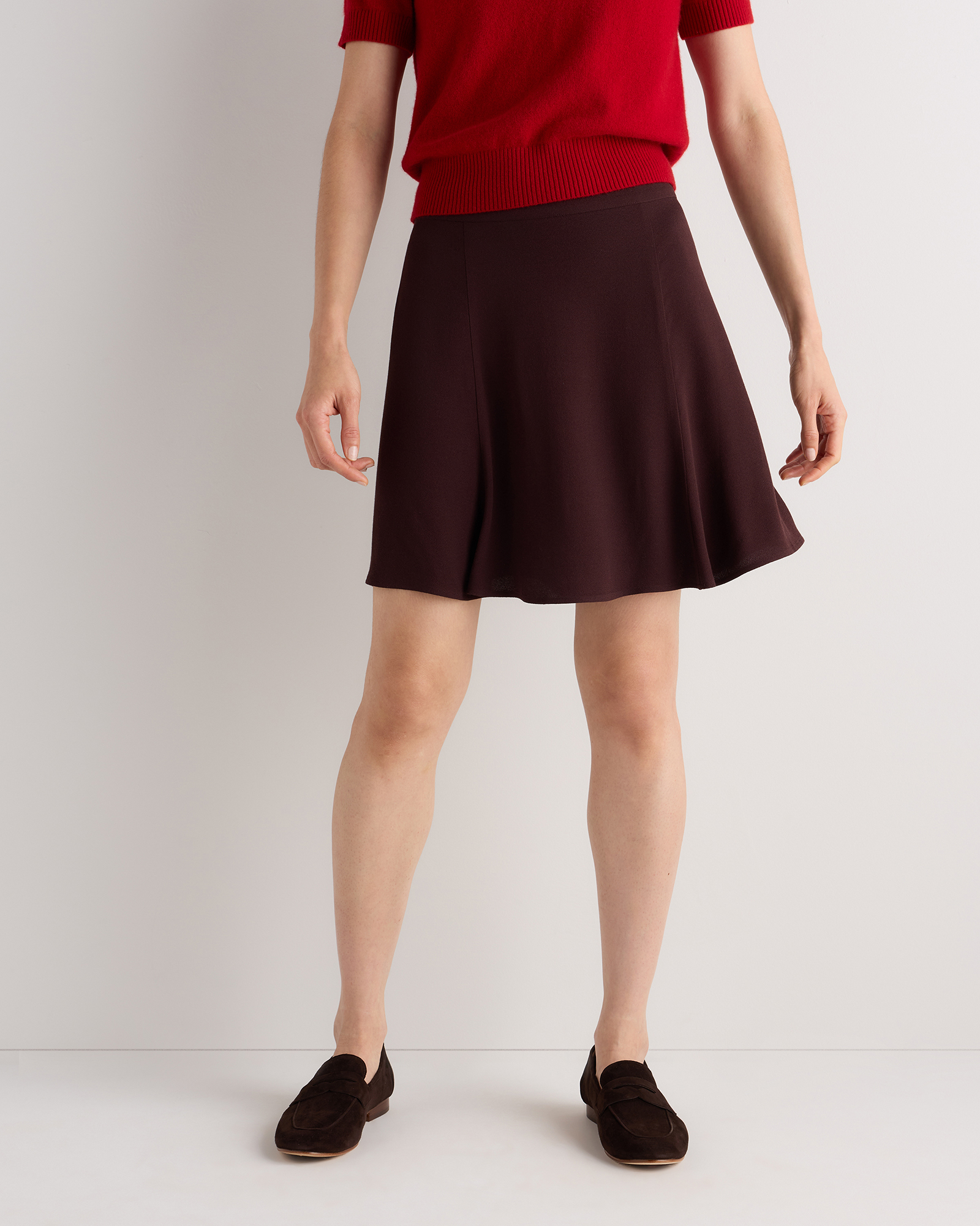 Chocolate Plum Brown Lightweight Crepe A-Line Mini Skirt
