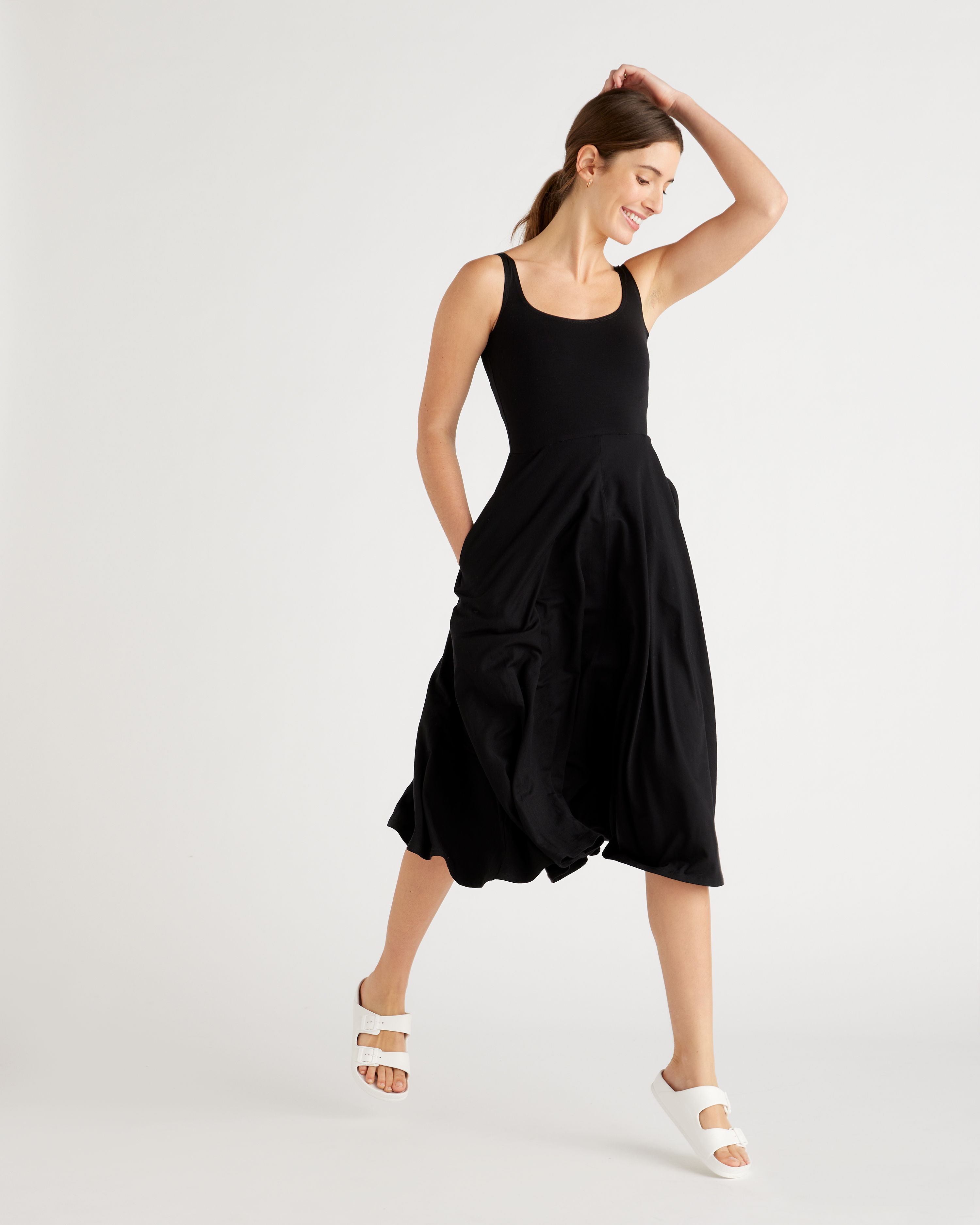 Quince Women's Fit & Flare Knit Dress, Black, Size Large, Made from Soft, Light Tencel with Pockets