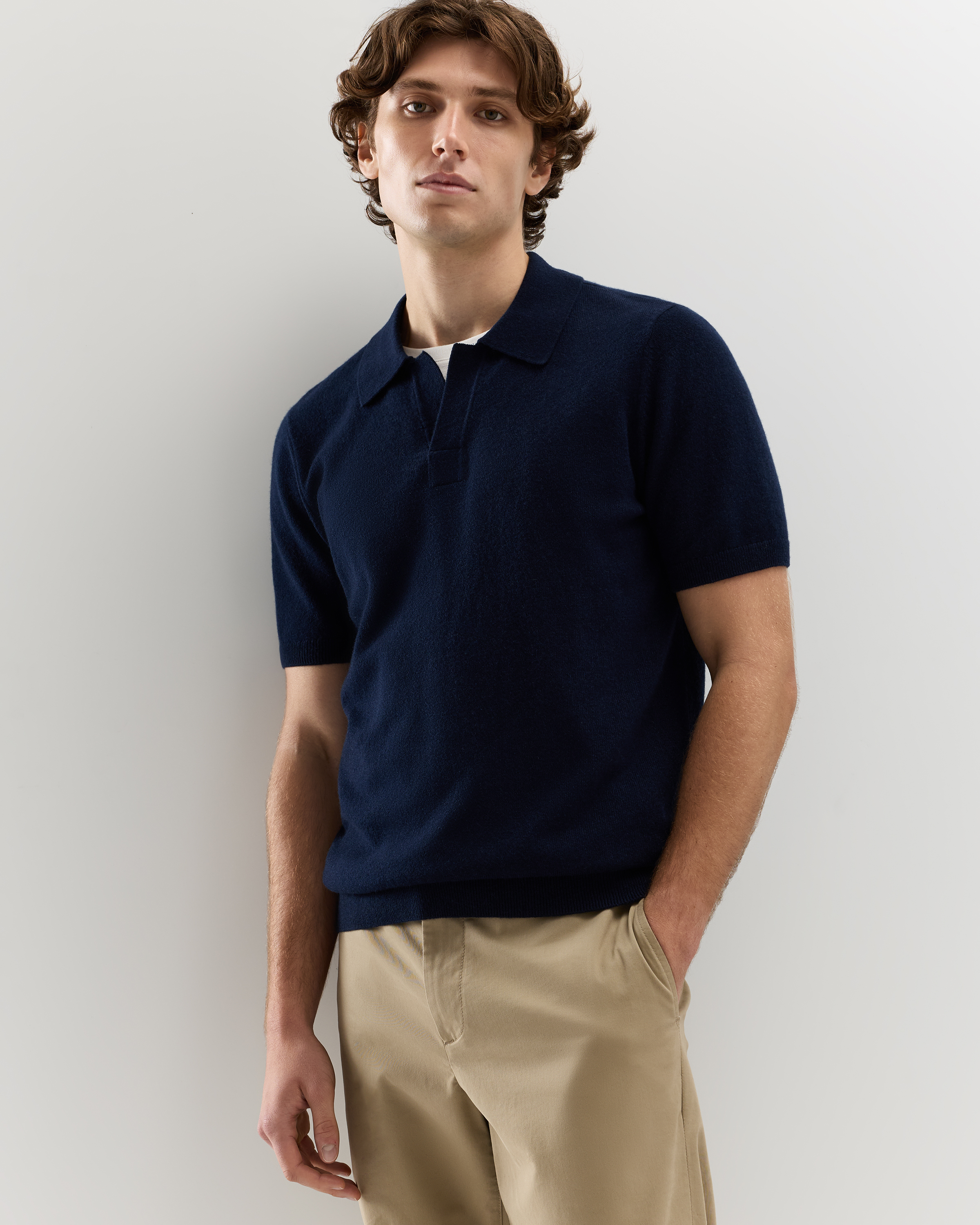 100% Mongolian Cashmere Johnny Collar Sweater Polo Sweater