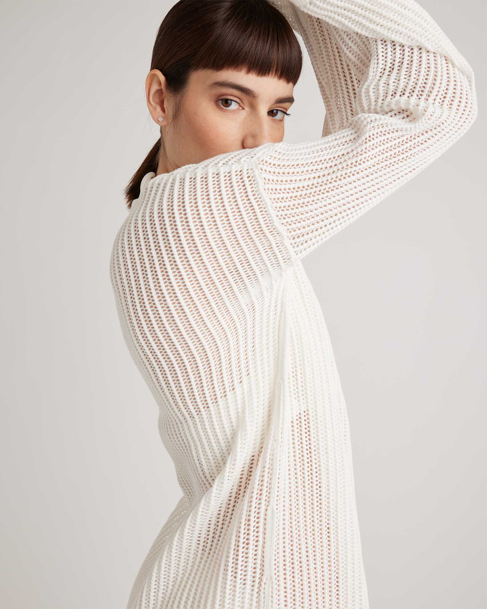Quince Women's Open-Knit Long Sleeve Cover-Up Mini Dress, Size XS in White, Perfect for Beach & Pool, Organic Cotton Quince Women's Open-Knit Long Sleeve Cover-Up Mini Dress, Size XS in White, Perfect for Beach & Pool, Organic Cotton
