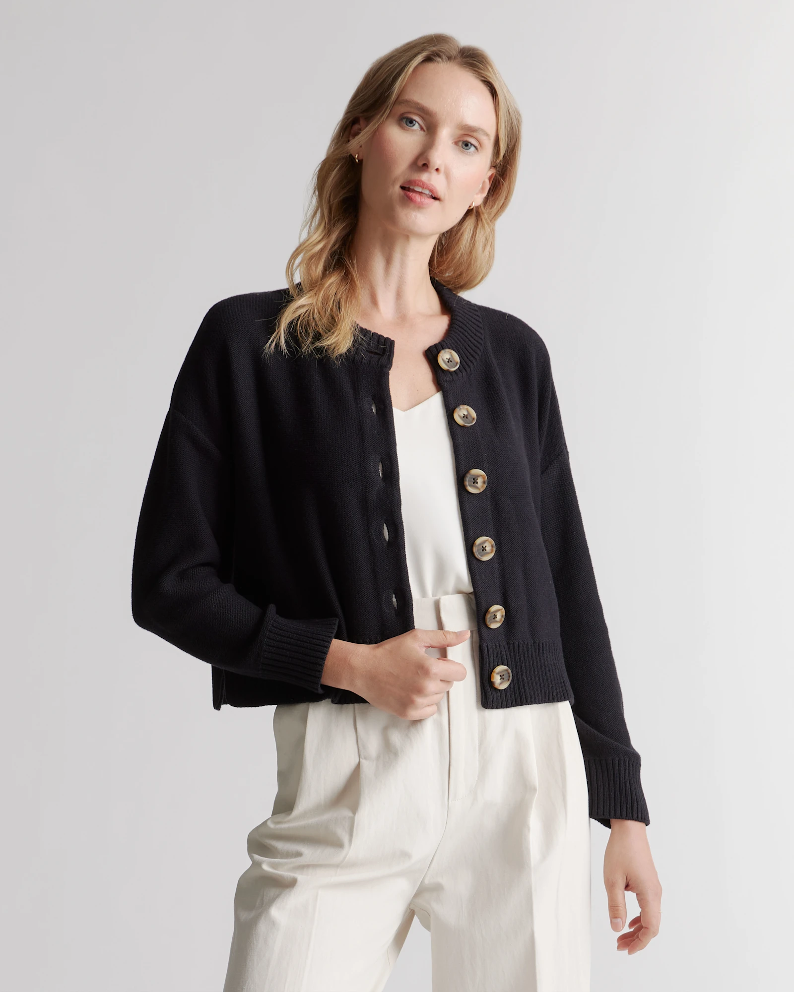 100% Organic Cotton Cropped Cardigan in Black