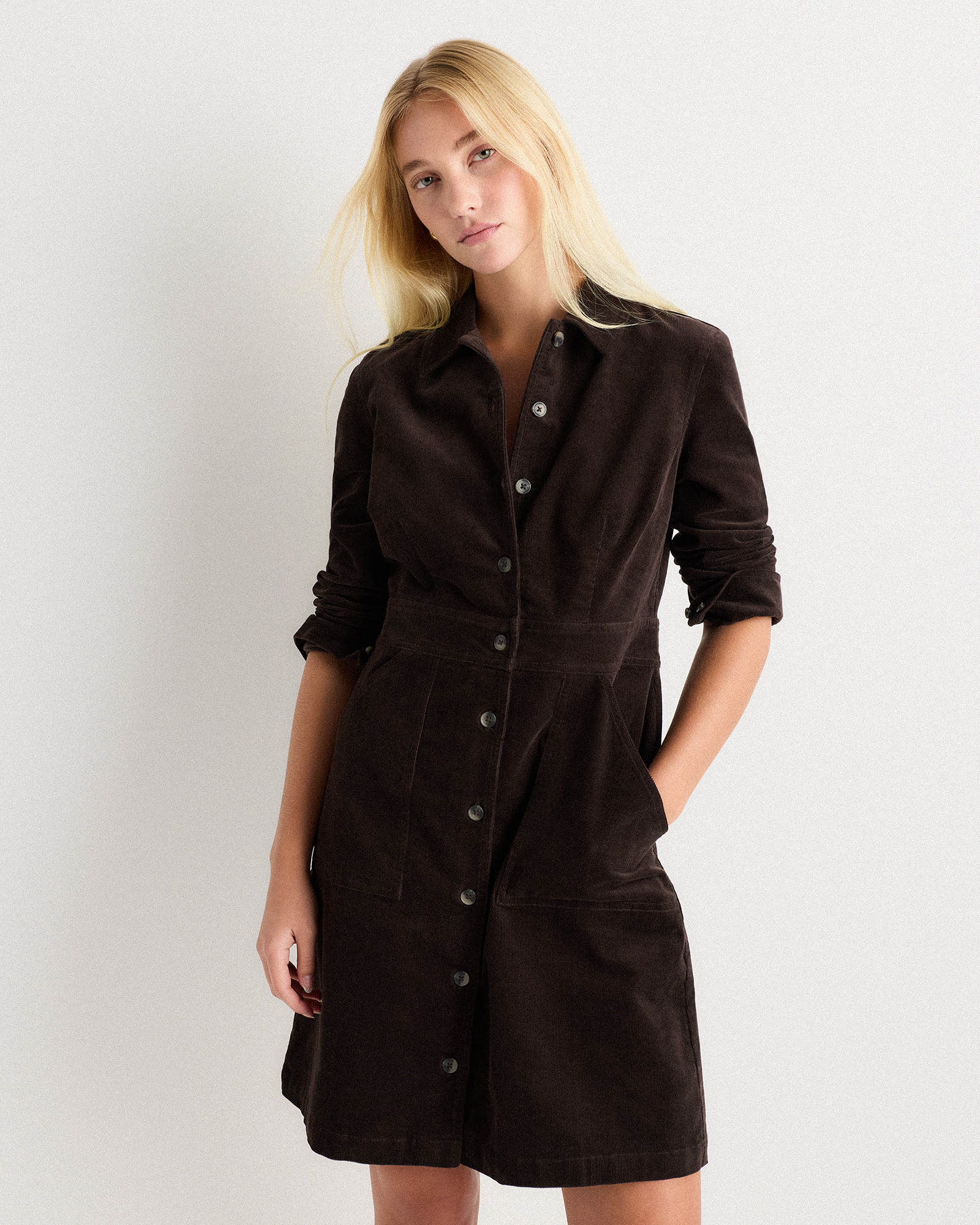 Espresso Organic Stretch Corduroy Mini Shirt Dress