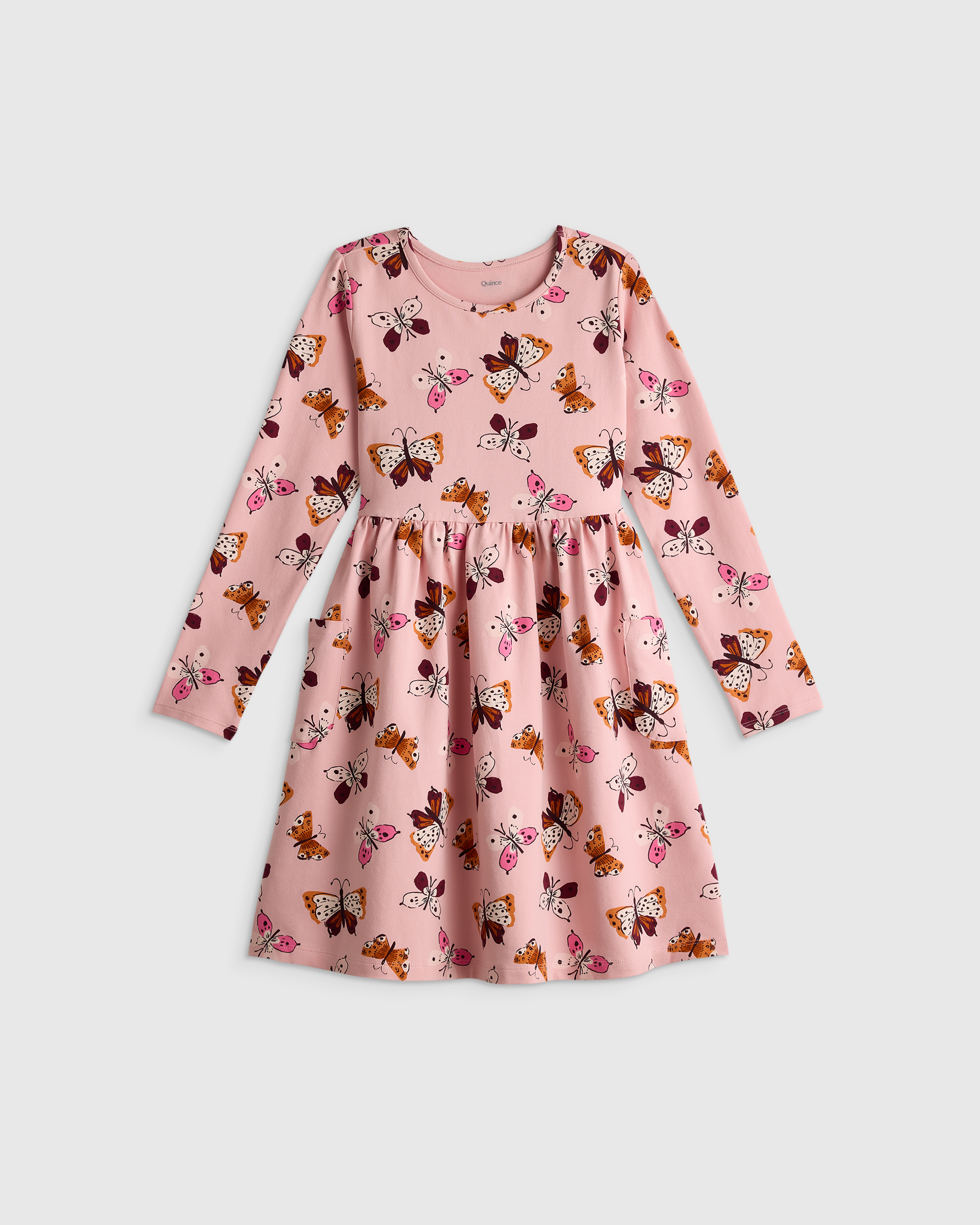 Blush Butterflies Organic Cotton Long Sleeve Fit and Flare Pocket Dress 