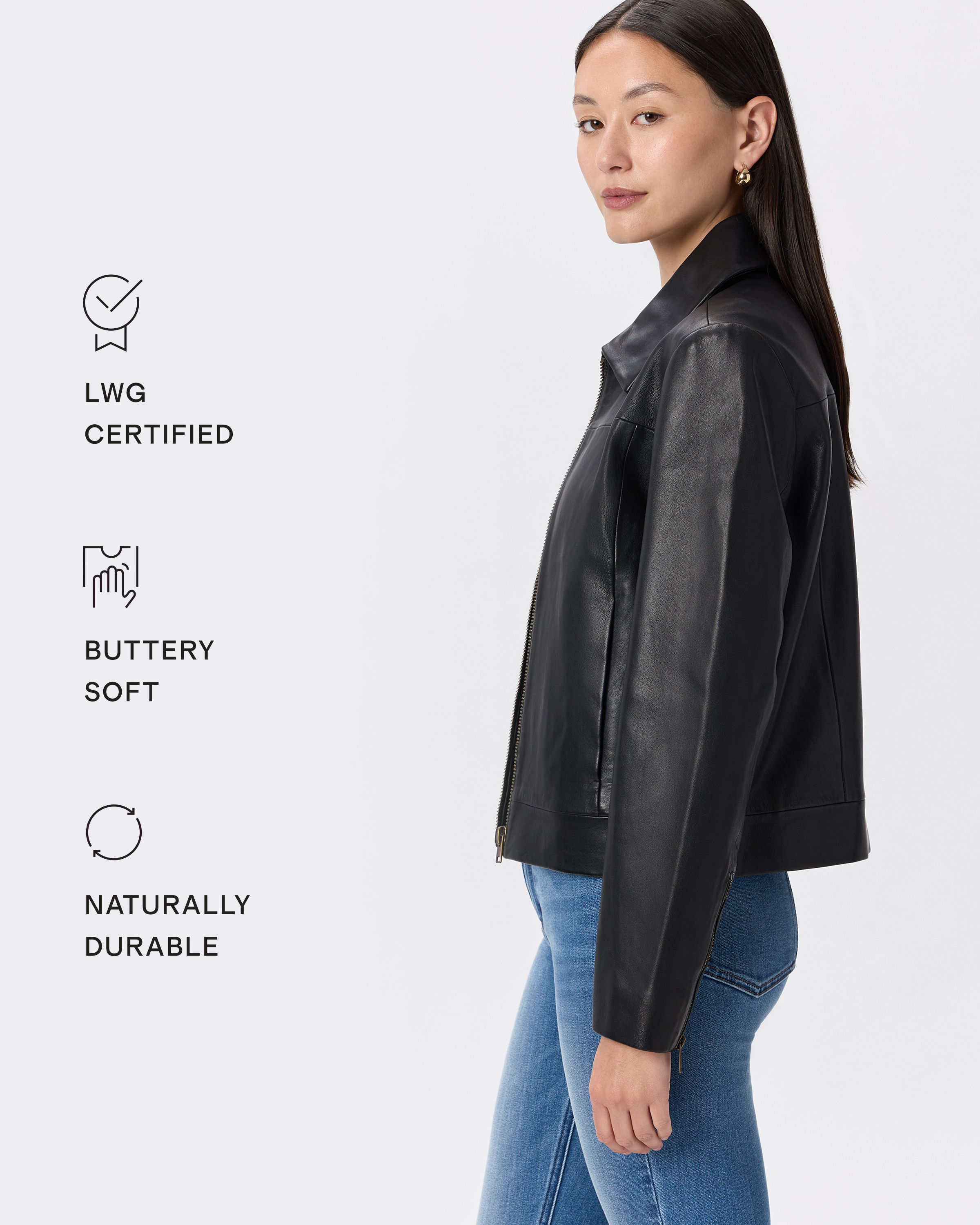 100% Leather Cropped Zip-Front Jacket