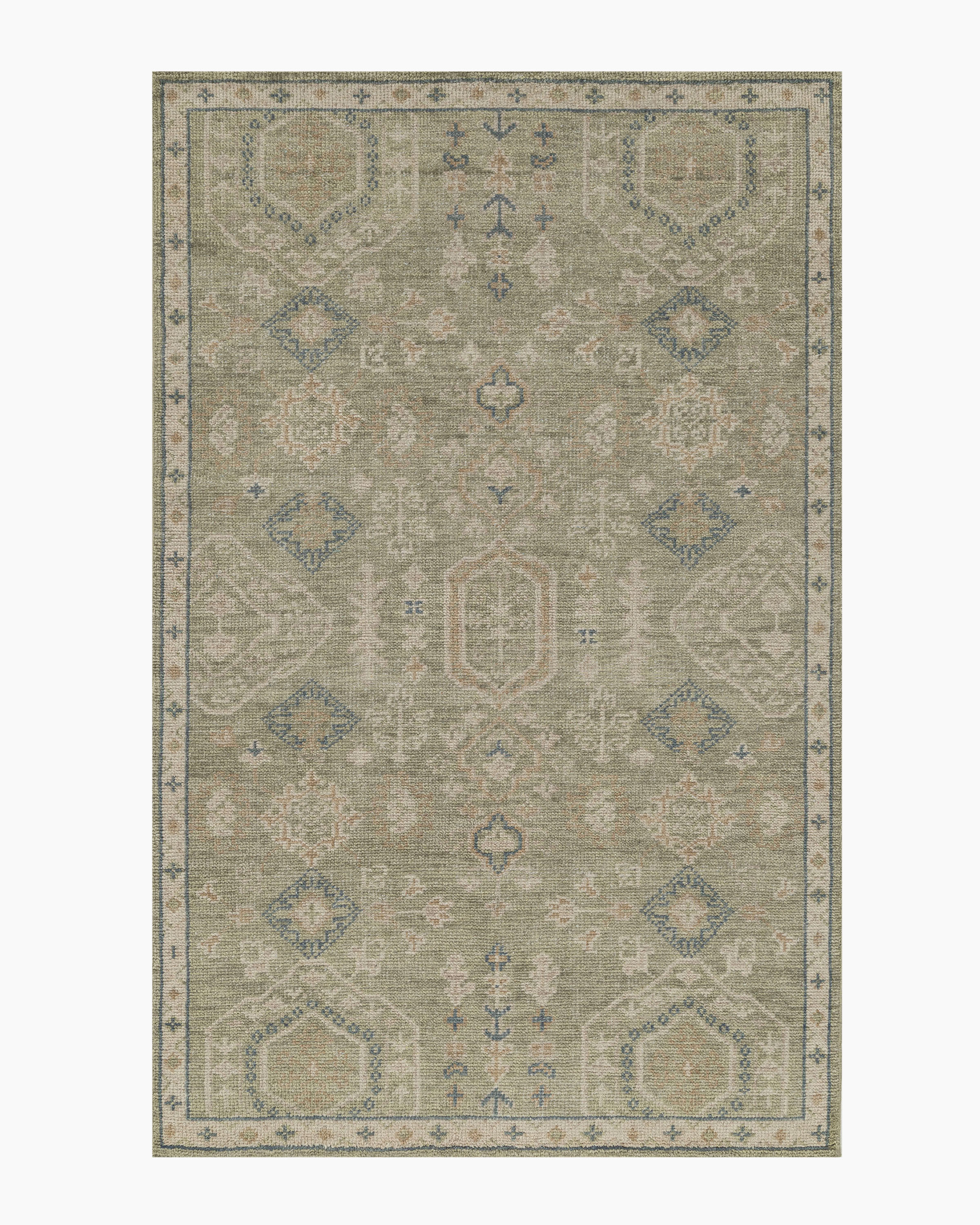 Green Tapis Fara noué à la main en laine