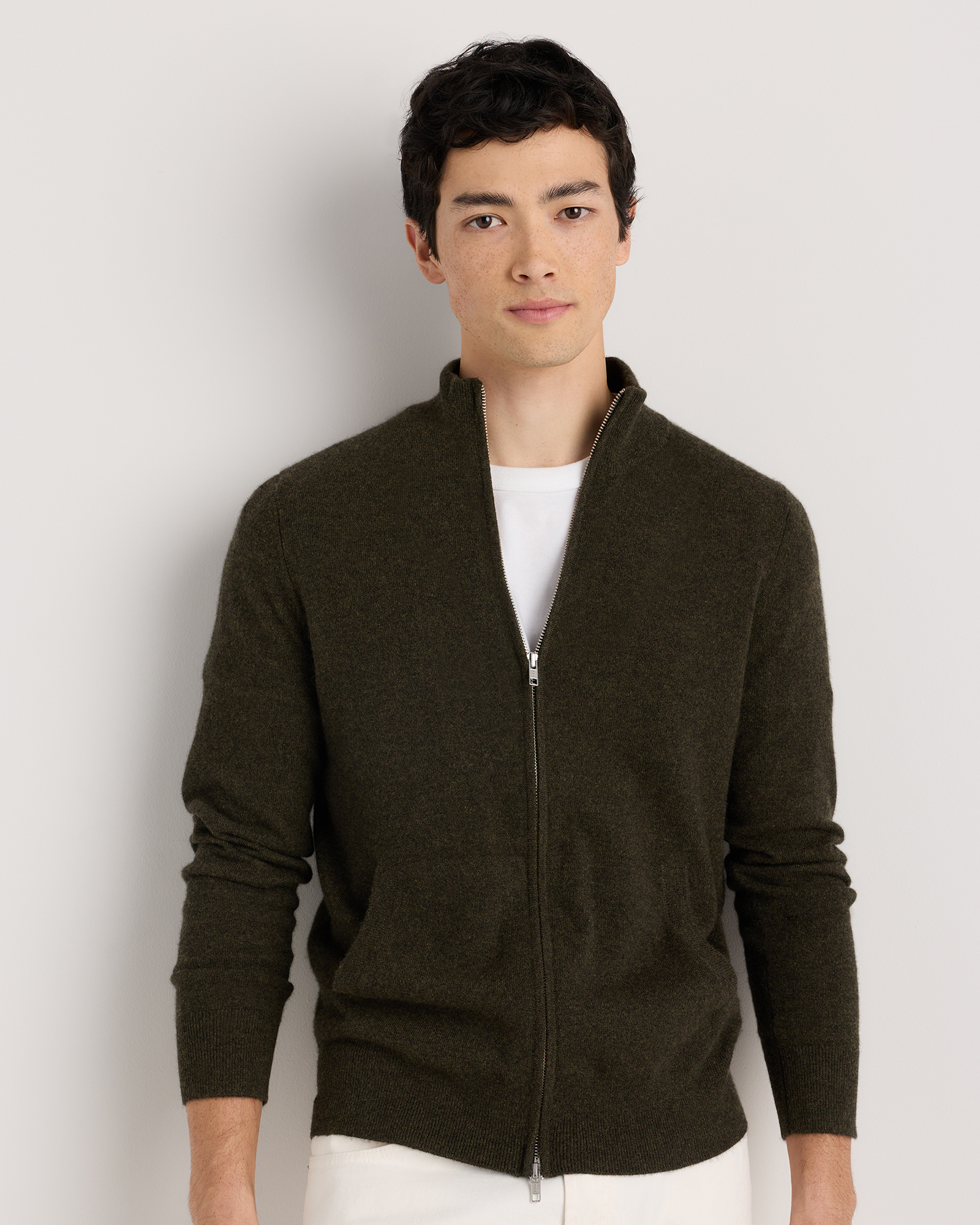 Olive Twist Mongolian Cashmere Full Zip Sweater