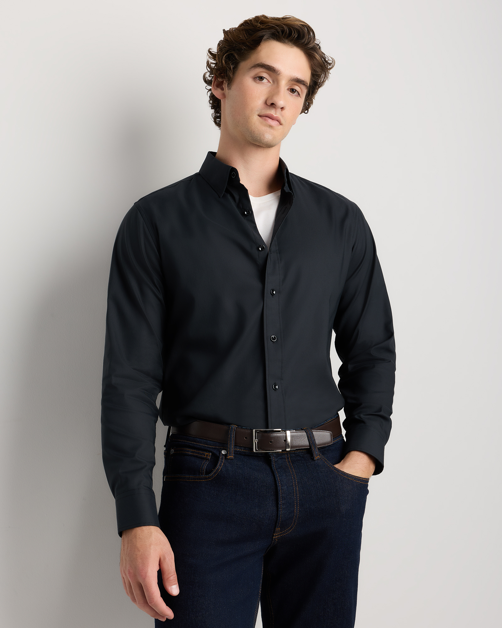 Black Supima Cotton-Tencel Everyday Shirt