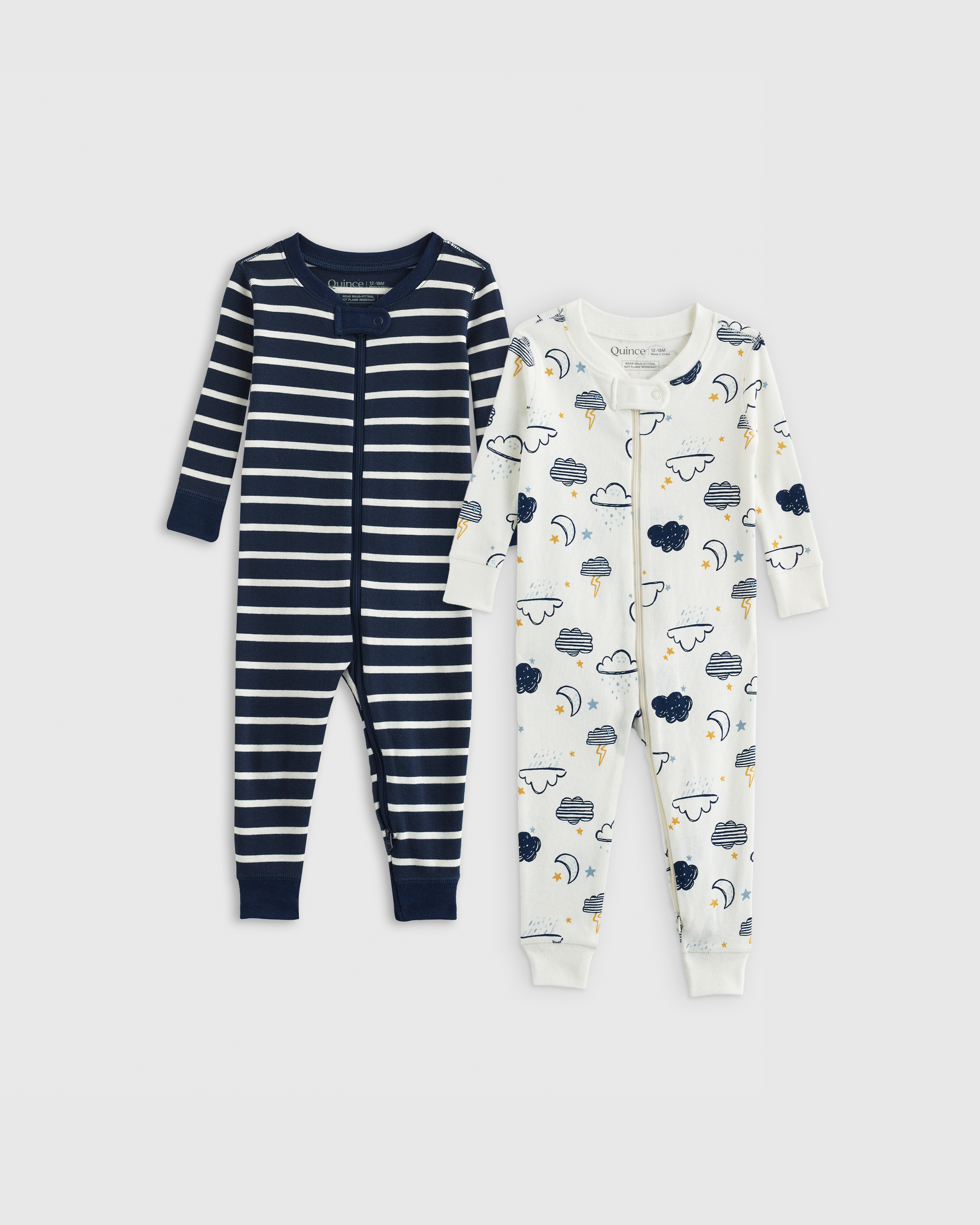Quince One Piece Pajamas 2-pack Toddler Gender Neutral In Rain Clouds