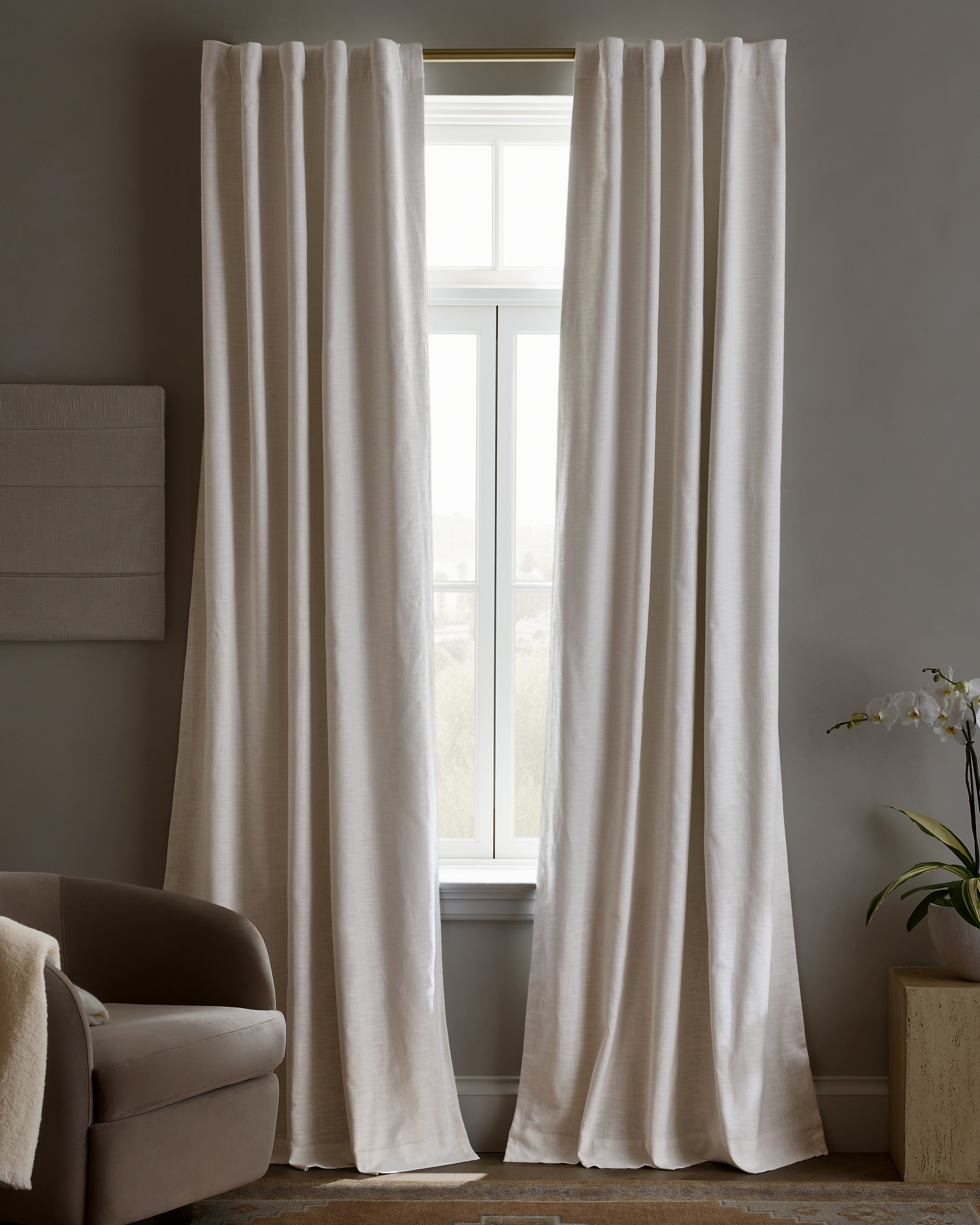 White Textured Cotton True Blackout Curtain