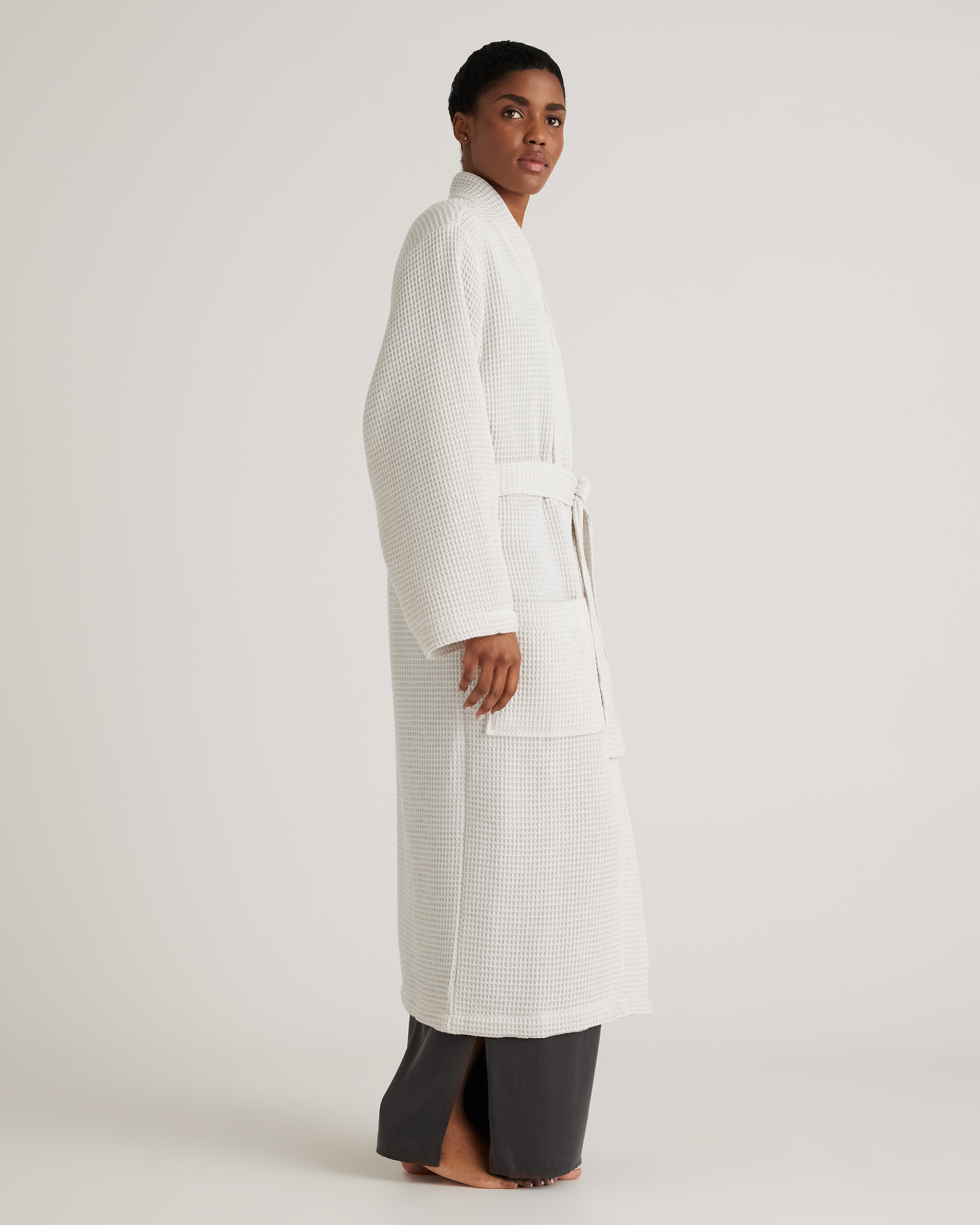 Organic Turkish Waffle Robe - Silver, M