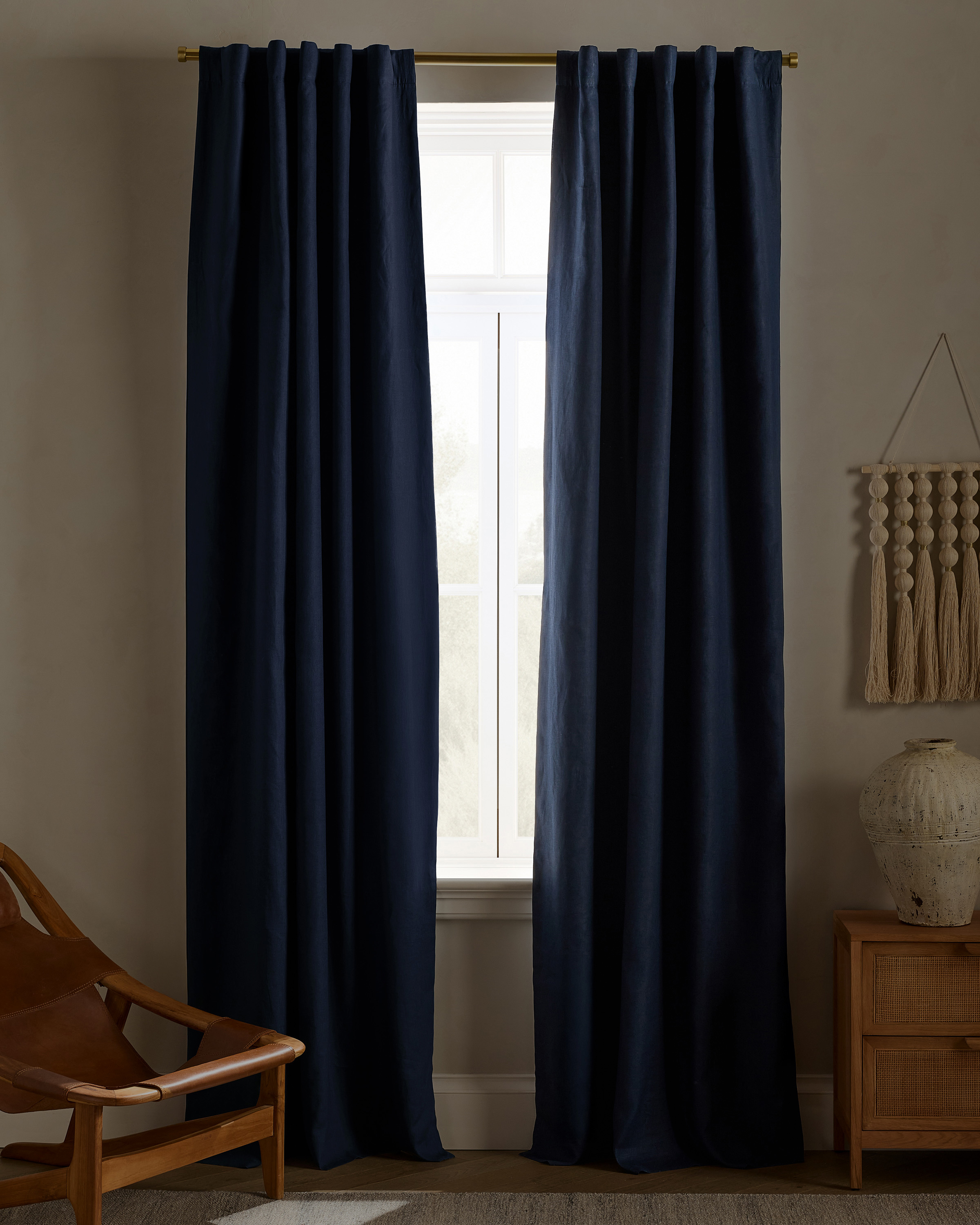 Navy European Linen True Blackout Curtain - Single Panel