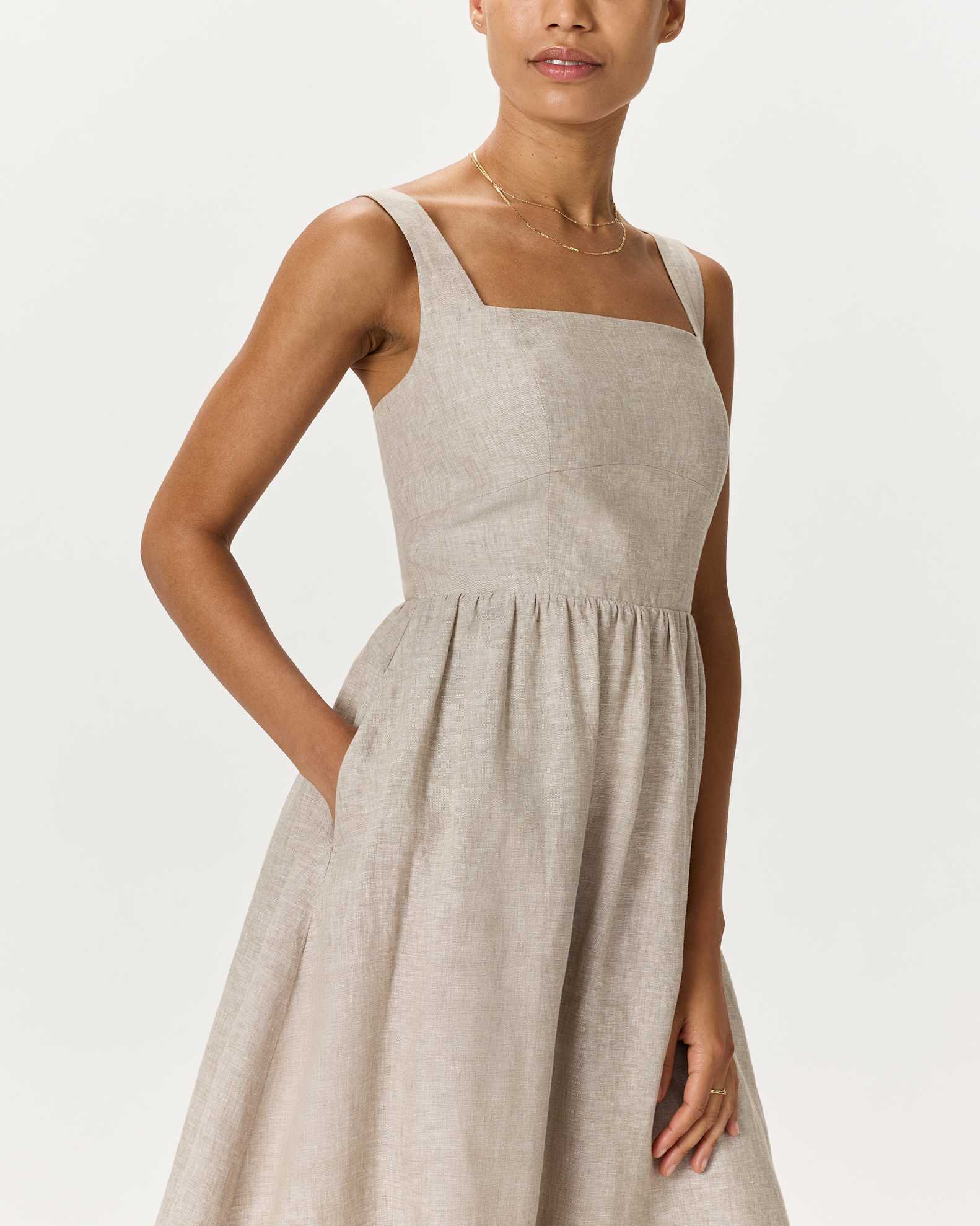 Women's 100% European Linen Fit & Flare Midi Dress in Flax, Size XL by Quince Women's 100% European Linen Fit & Flare Midi Dress in Flax, Size XL by Quince