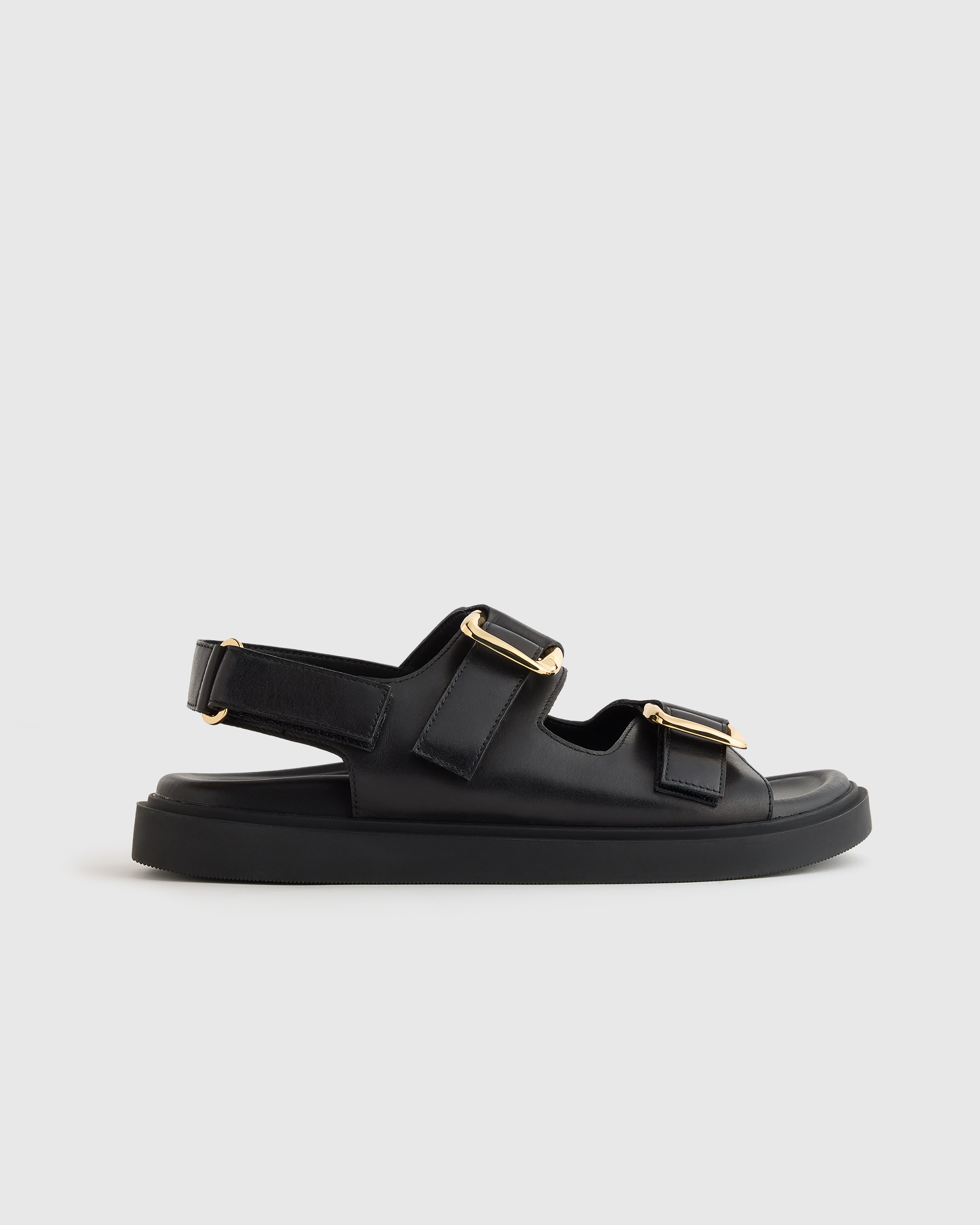 Black Italian Leather Double Buckle Slingback Sandal