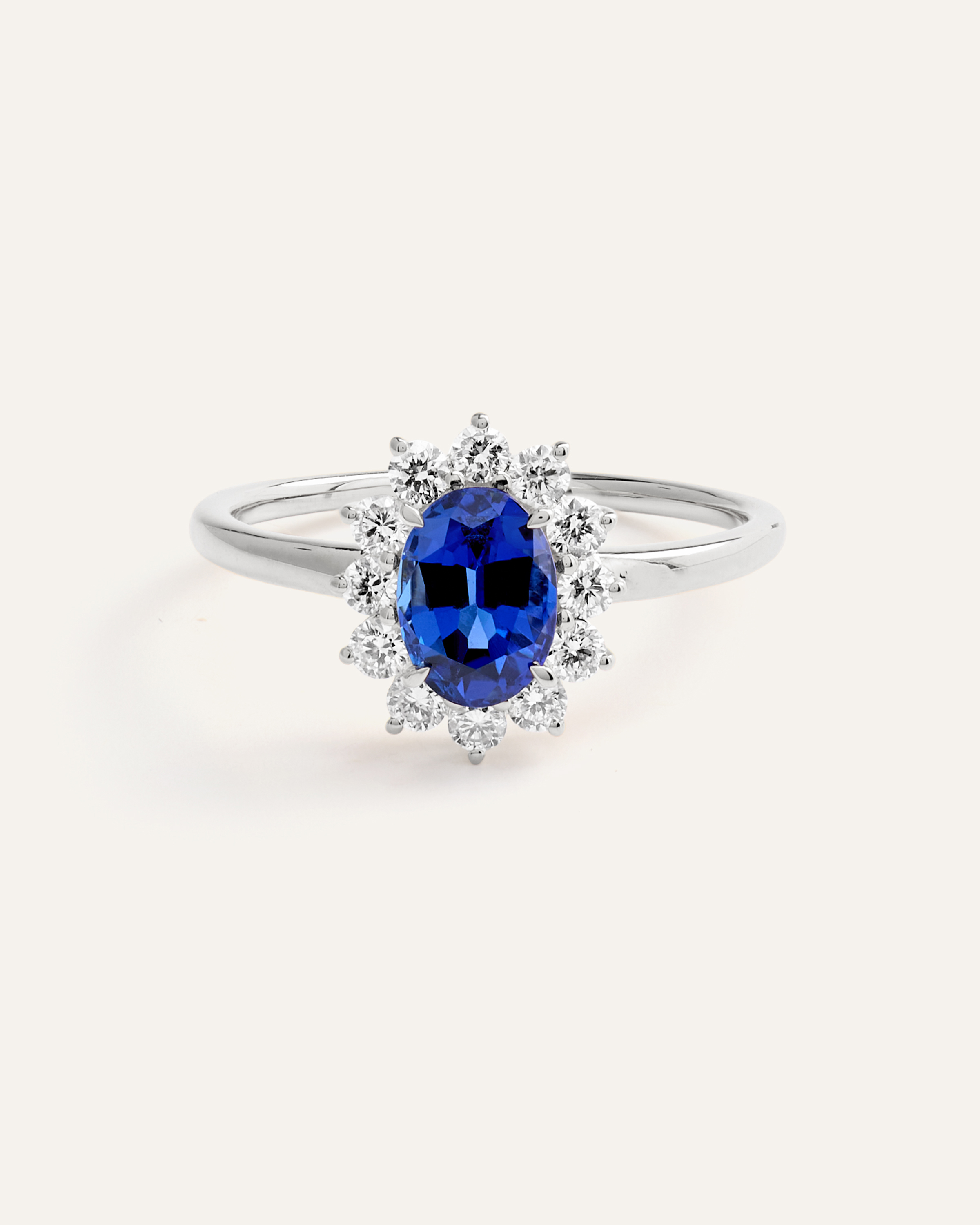 White Gold 14K Gold Lab Grown Diamond and Blue Sapphire Halo Ring