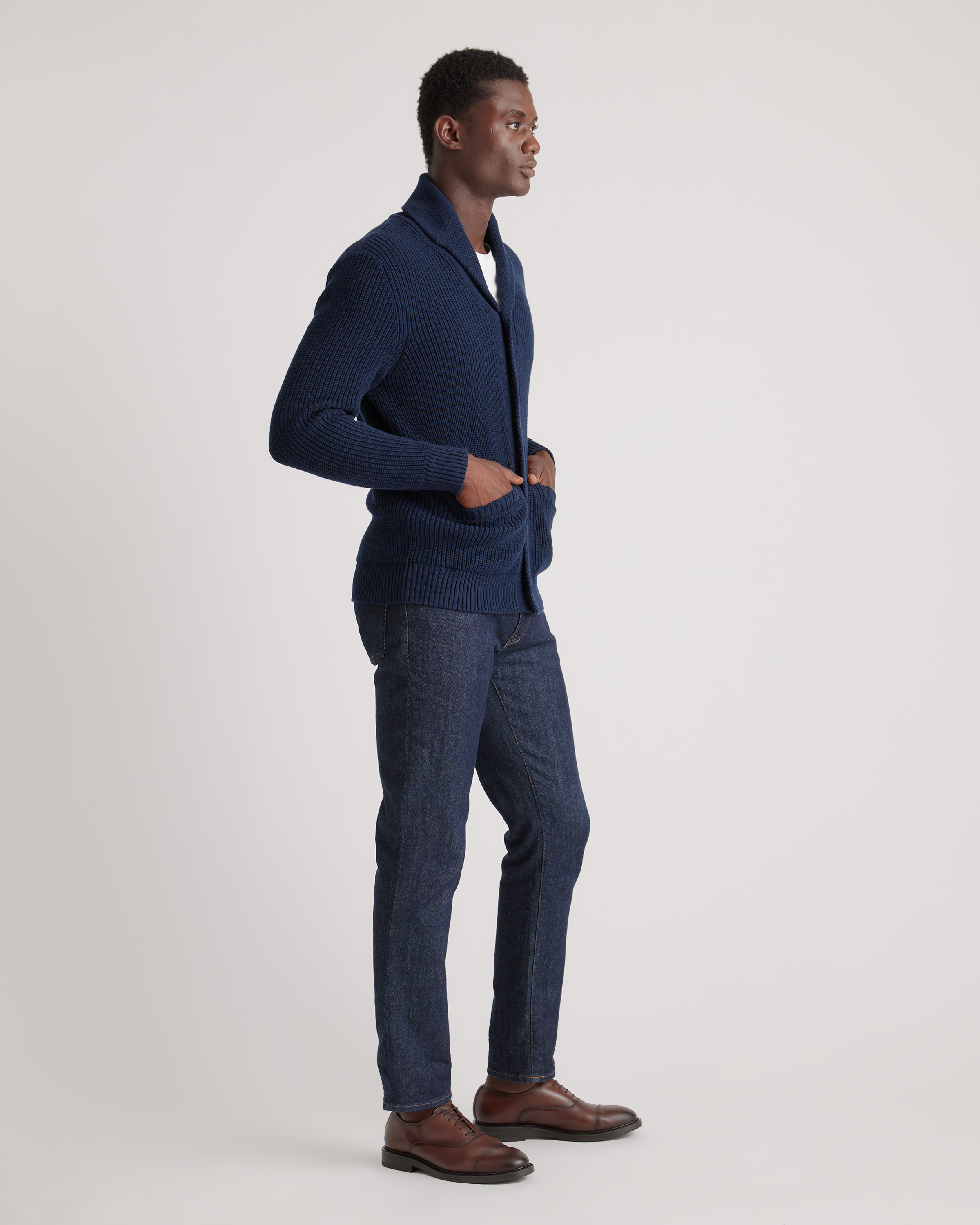 100% Organic Cotton Shawl-Collar Cardigan Sweater
