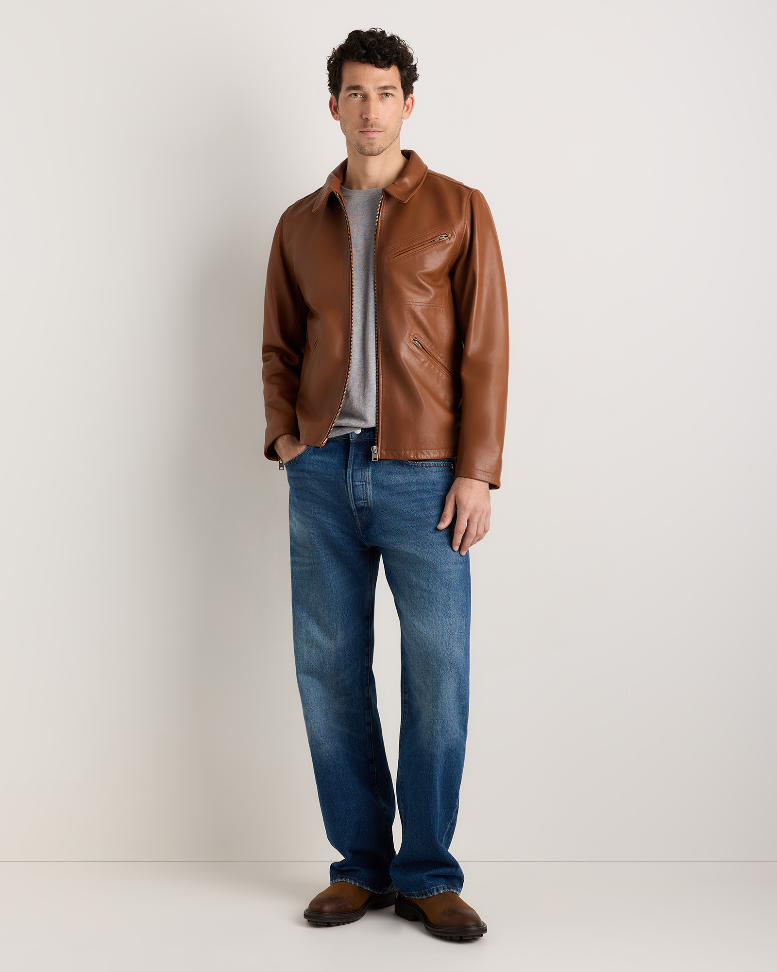 Men's 100% Washed Leather Moto Jacket