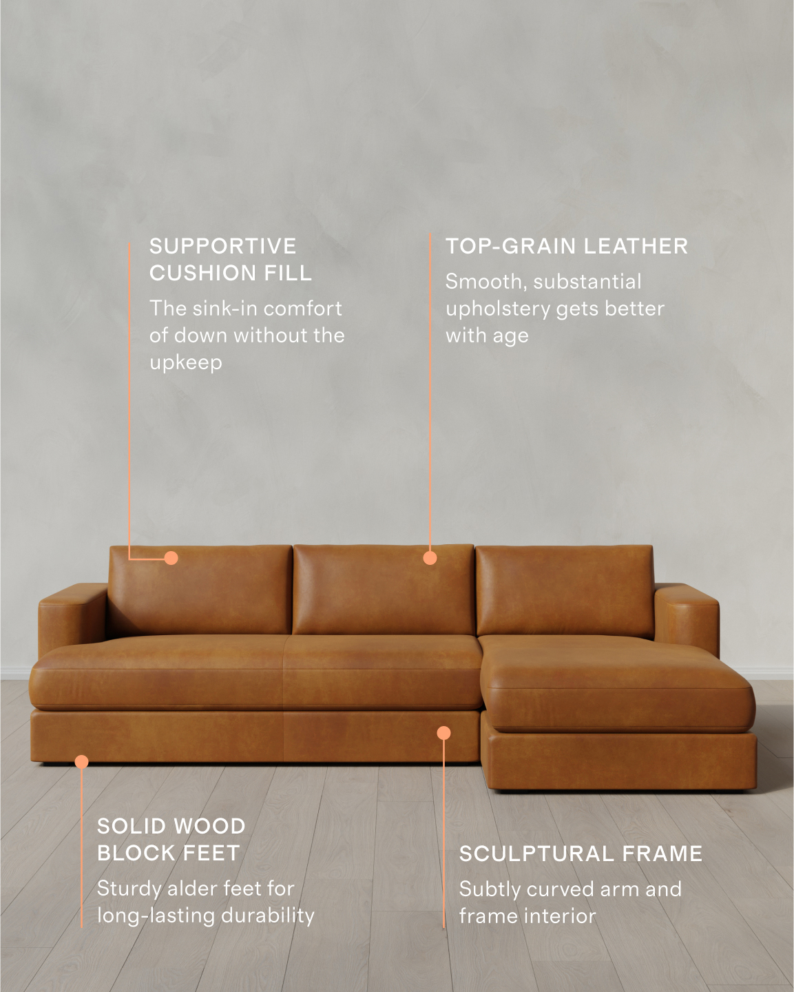 Sierra Leather Curved Arm Chaise Sectional - Thumbnail 3