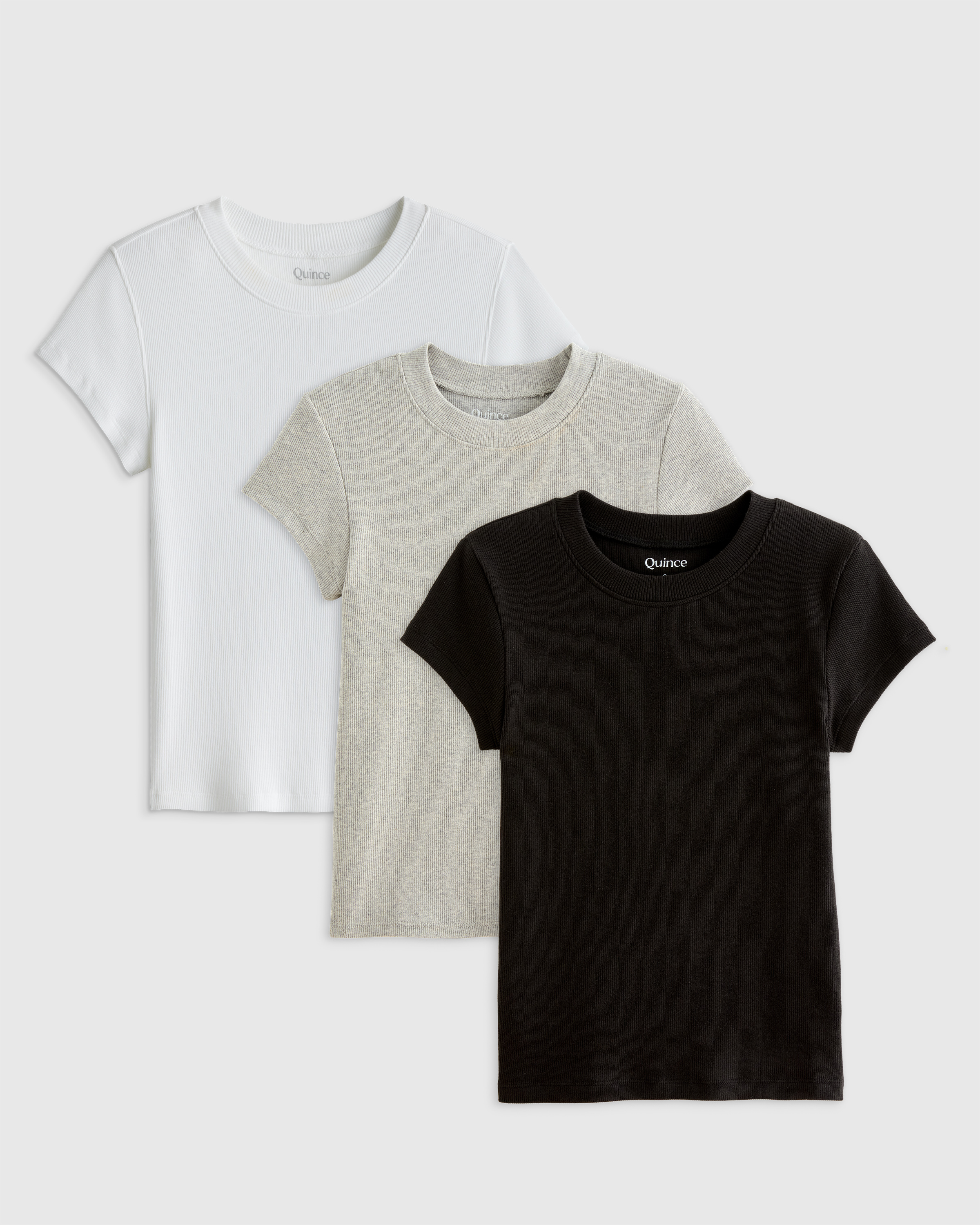 Soft White Organic Cotton Micro-Rib Crewneck Tee 3 Pack Bundle