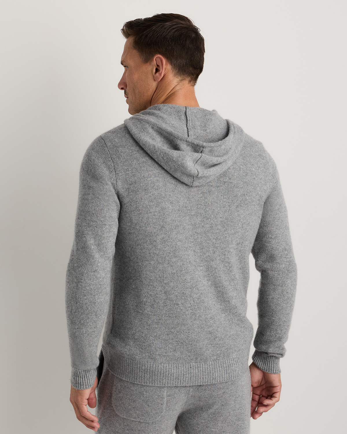 Mongolian Cashmere Full-Zip Hoodie in Heather Grey