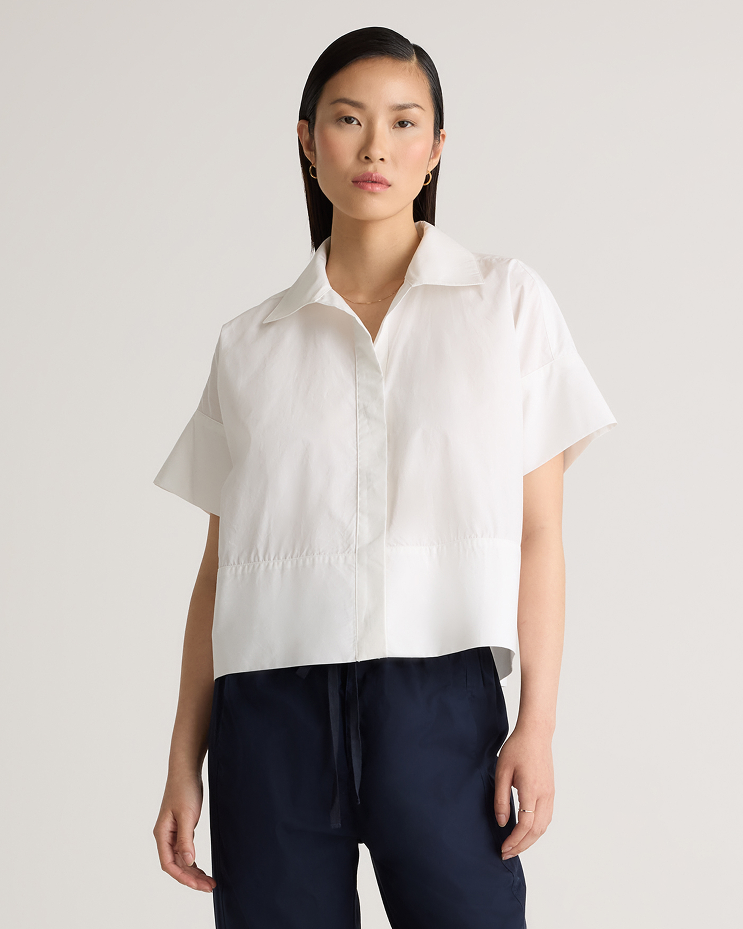 White 100% Organic Cotton Poplin Boxy Short Sleeve Shirt 
