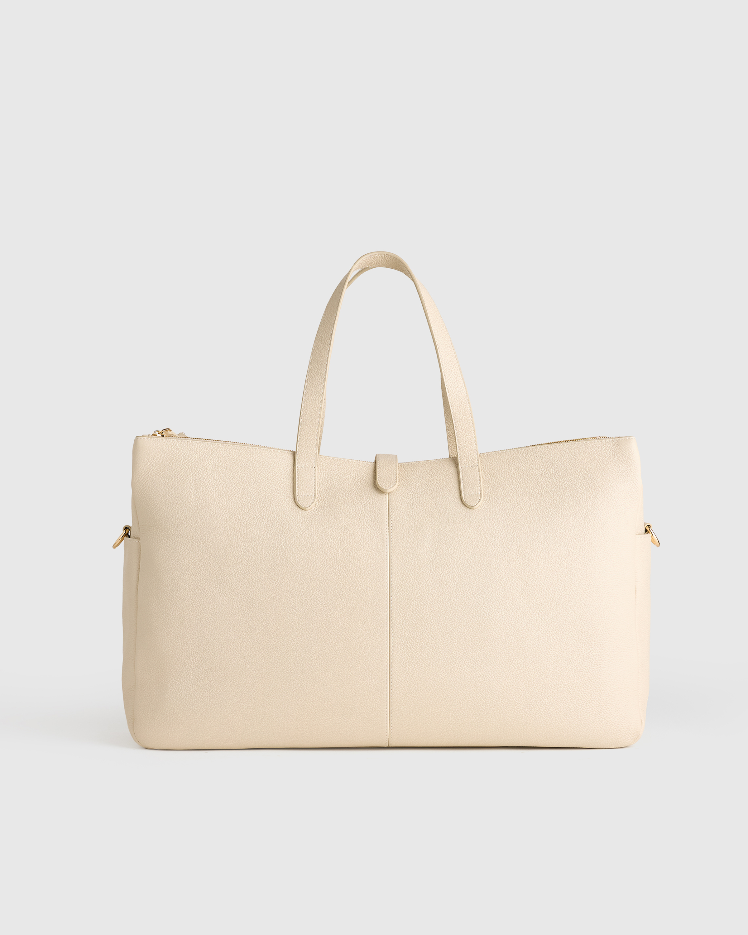 Soft Ivory Italian Leather Triple Compartment Weekender