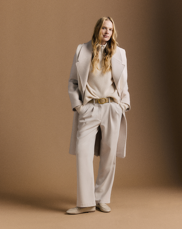 Heather Bone 100% Merino Wool Shawl Collar Long Coat