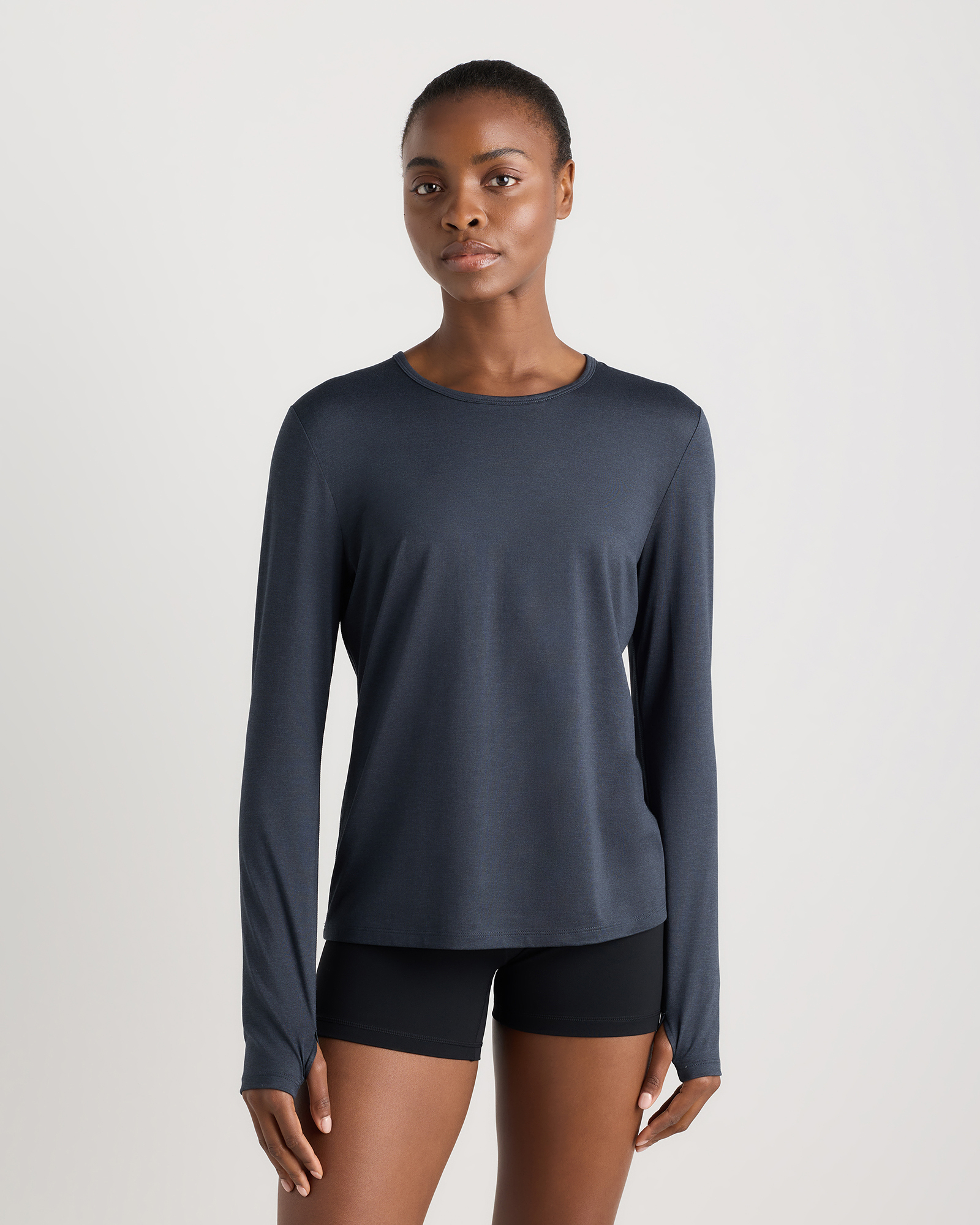 Heather Deep Navy Flowknit Breeze Long Sleeve Top