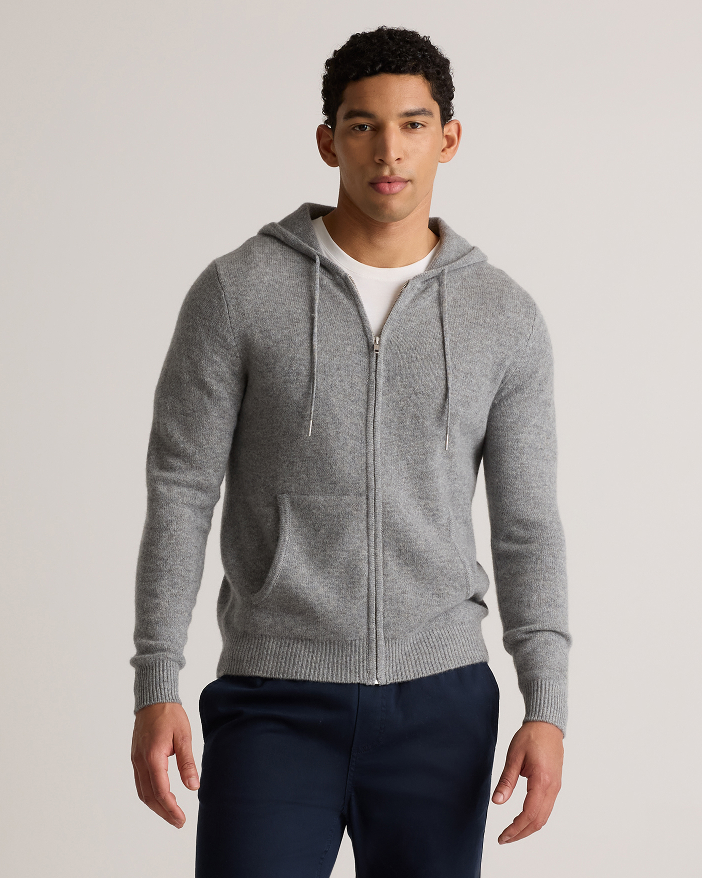 Mongolian Cashmere Full-Zip Hoodie in Heather Grey