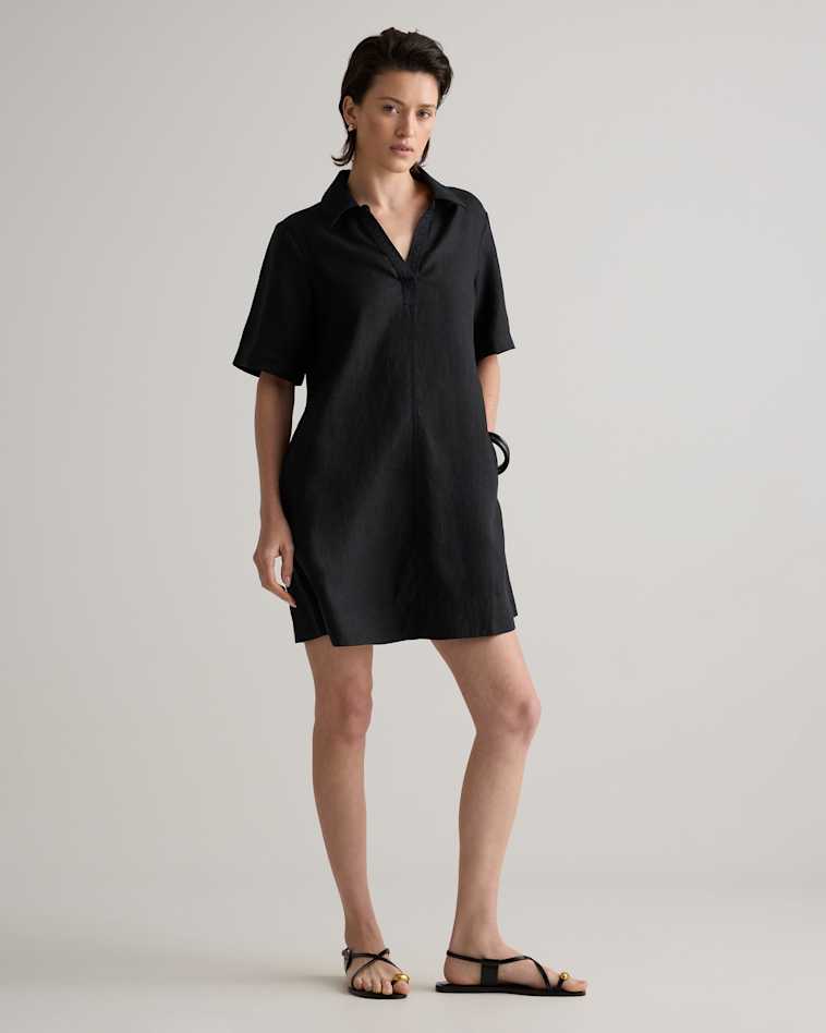Quince Women's Shirt Dress in Black, Size XS - 100% European Organic Linen with Elegant Buttons & Pockets Quince Women's Shirt Dress in Black, Size XS - 100% European Organic Linen with Elegant Buttons & Pockets