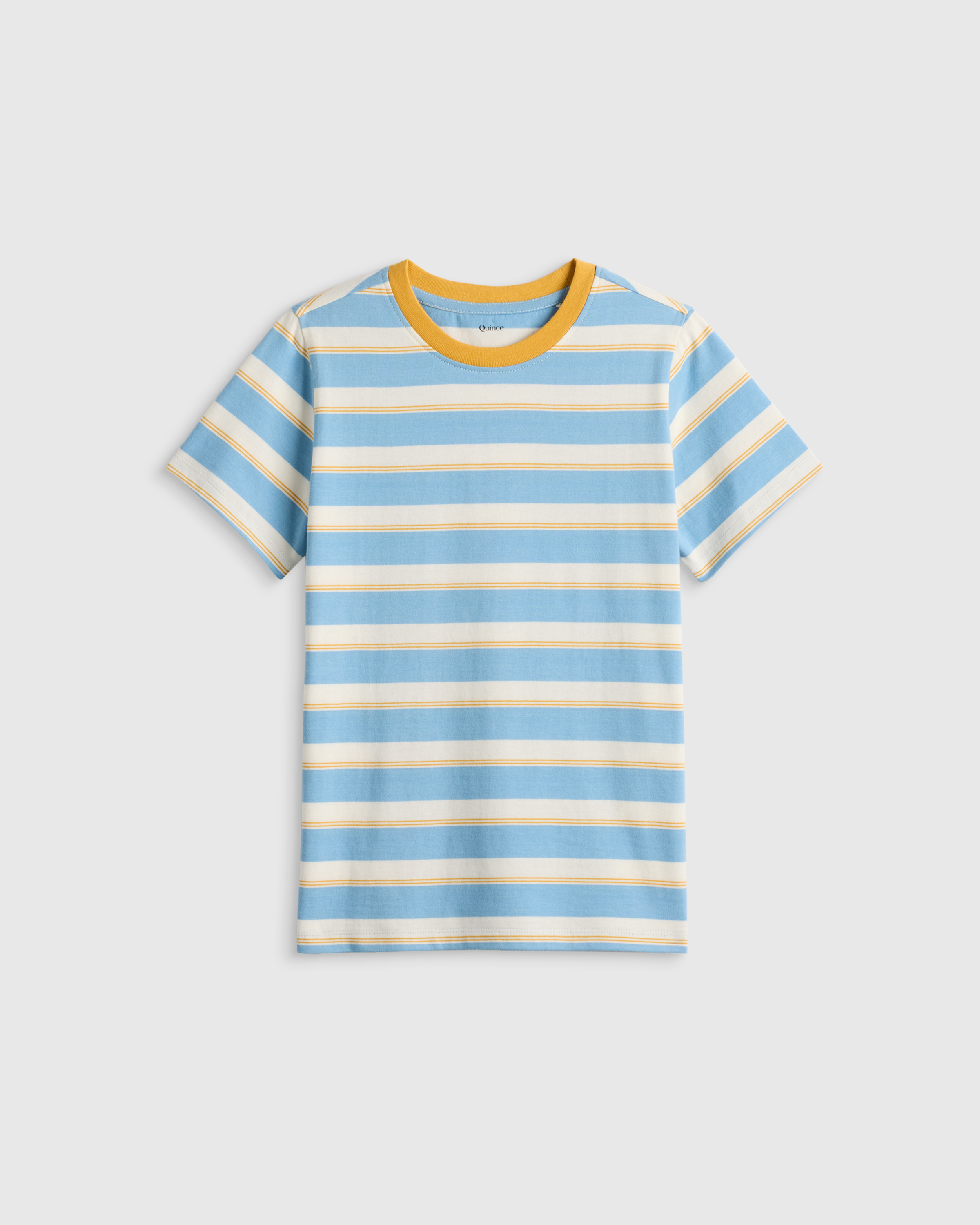 Large Multi Blue Stripe 100% Organic Cotton Jersey Short Sleeve Tee 