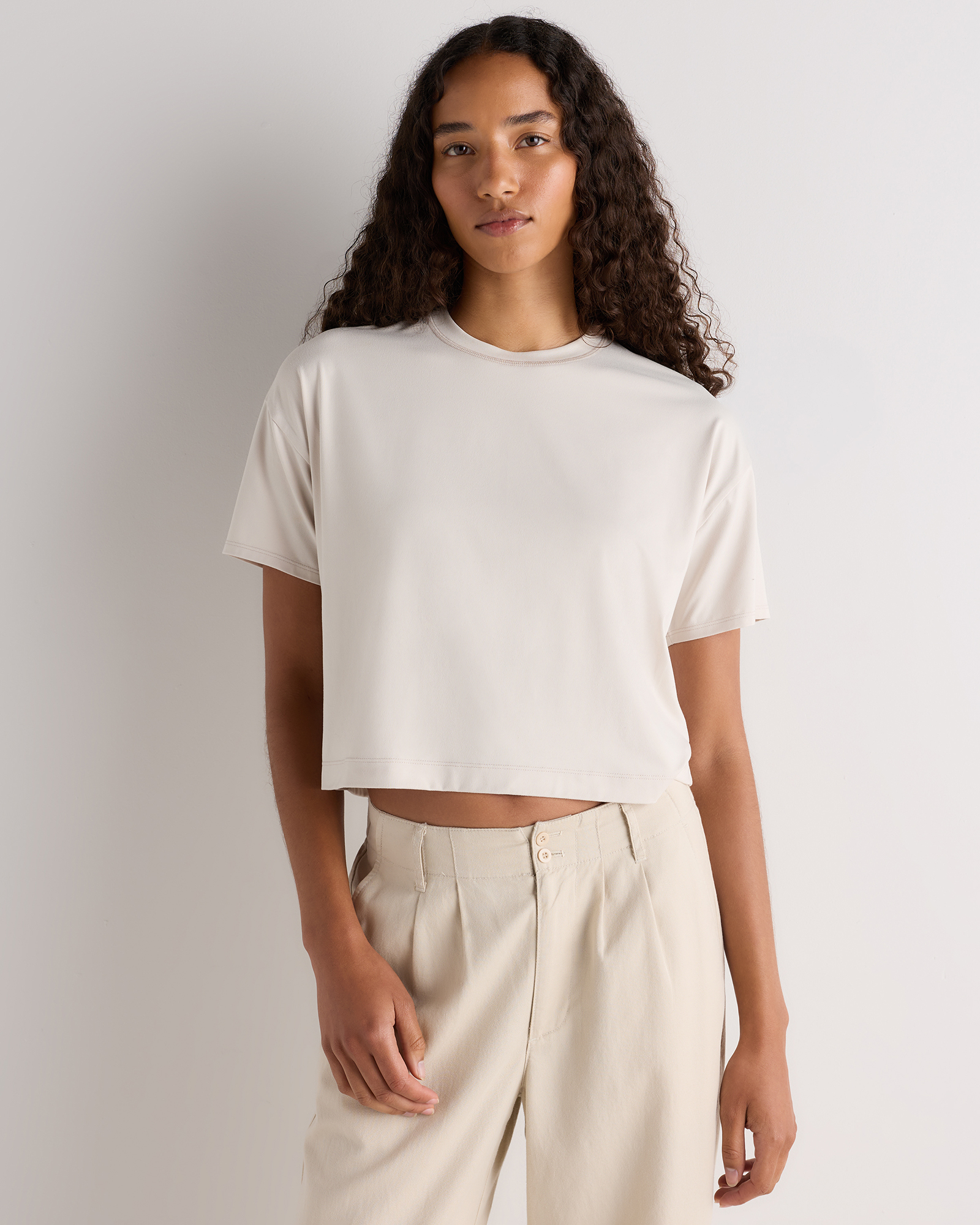 Solid Chalk Flowknit Breeze Boxy Cropped Tee