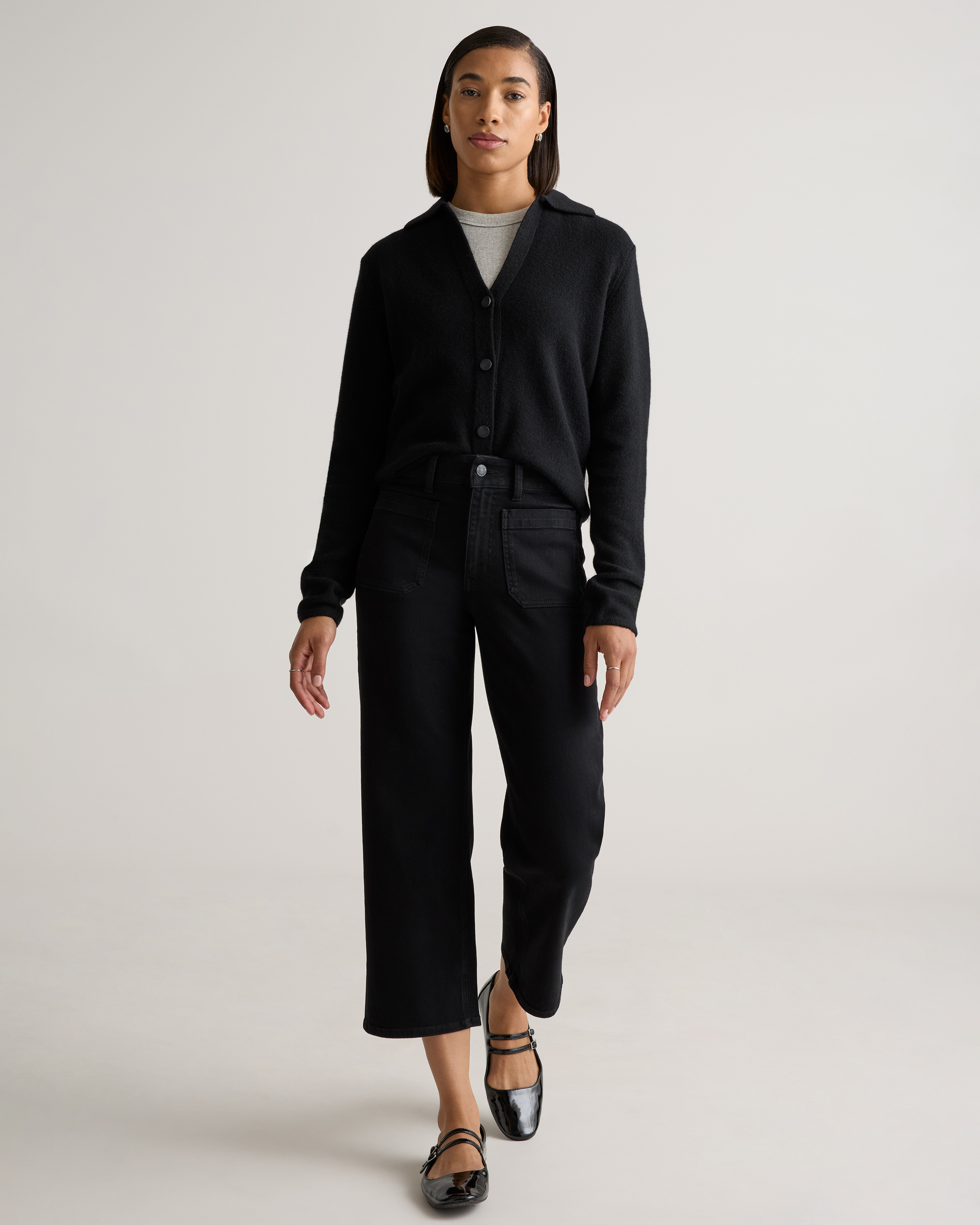 Stretch Patch Pocket Cropped Wide Leg Jeans