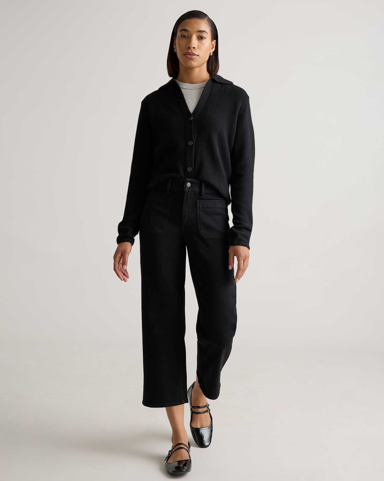 Stretch Patch Pocket Cropped Wide Leg Jeans