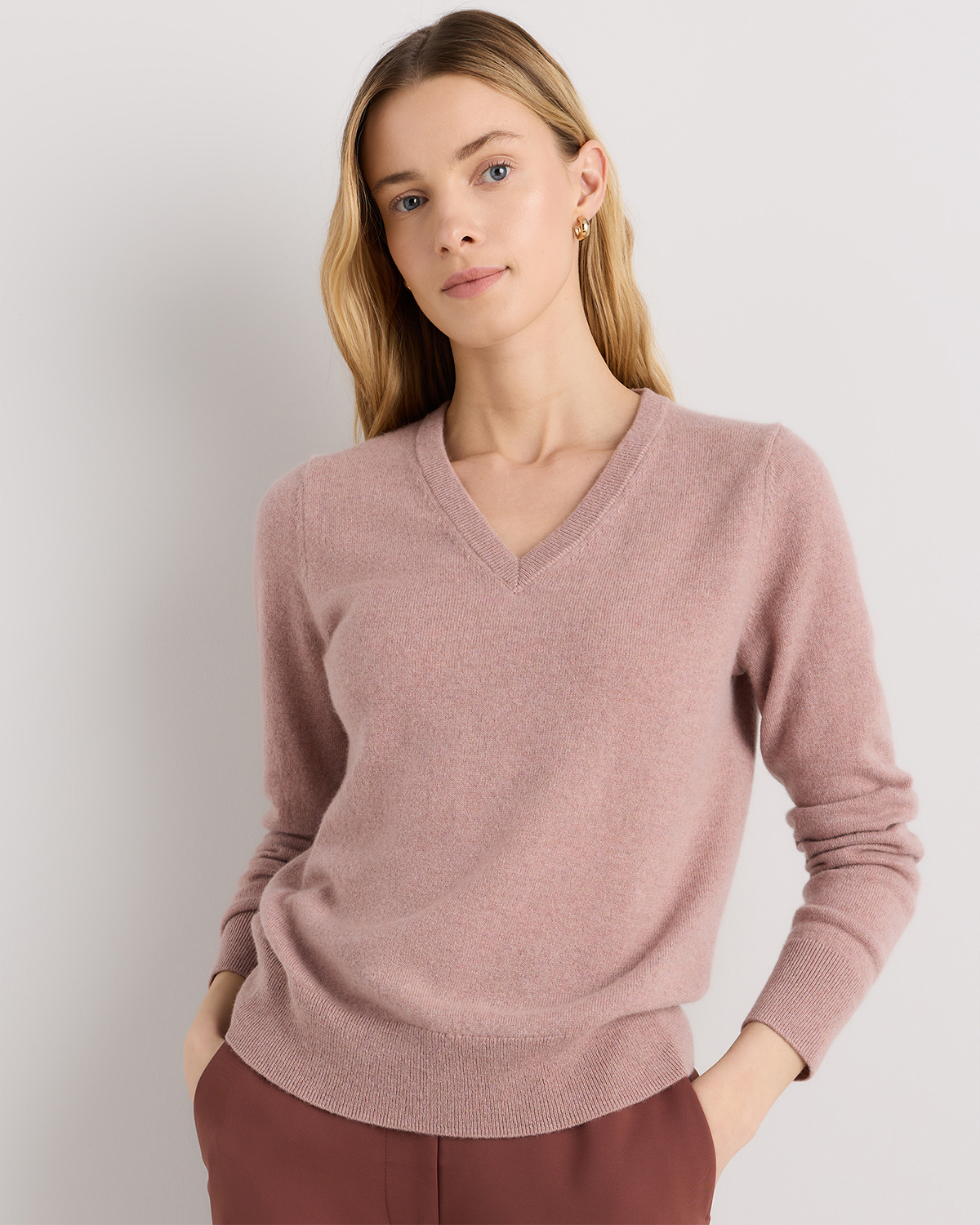 Heather Vintage Pink Mongolian Cashmere V-Neck Sweater