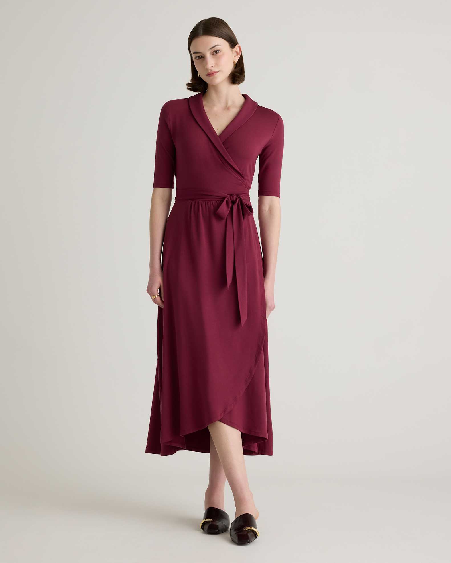 Tencel Jersey Midi Wrap Dress in Wine Tencel Jersey Midi Wrap Dress in Wine