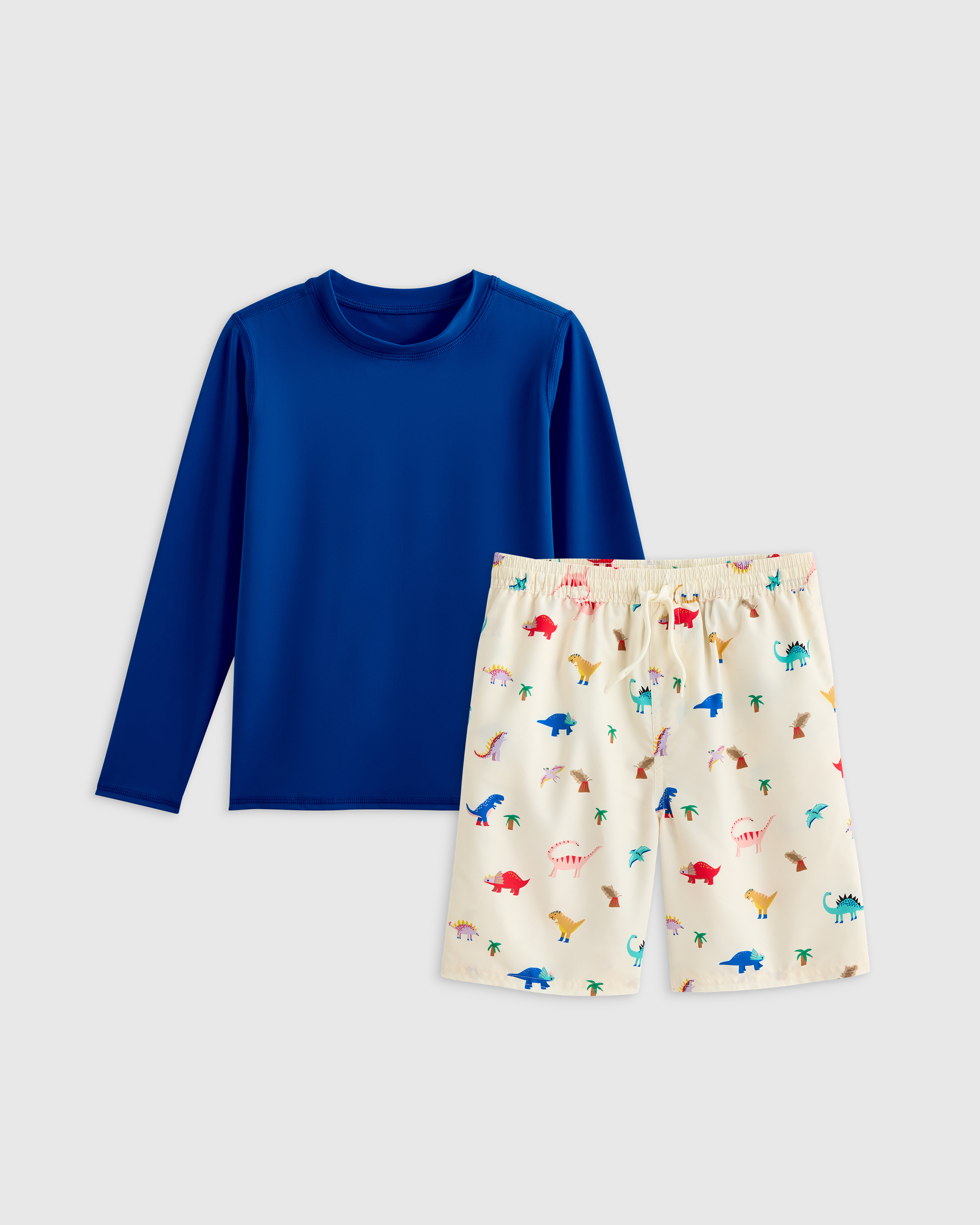 Quince Swim Trunk And Rash Guard Set In Dinosaurs