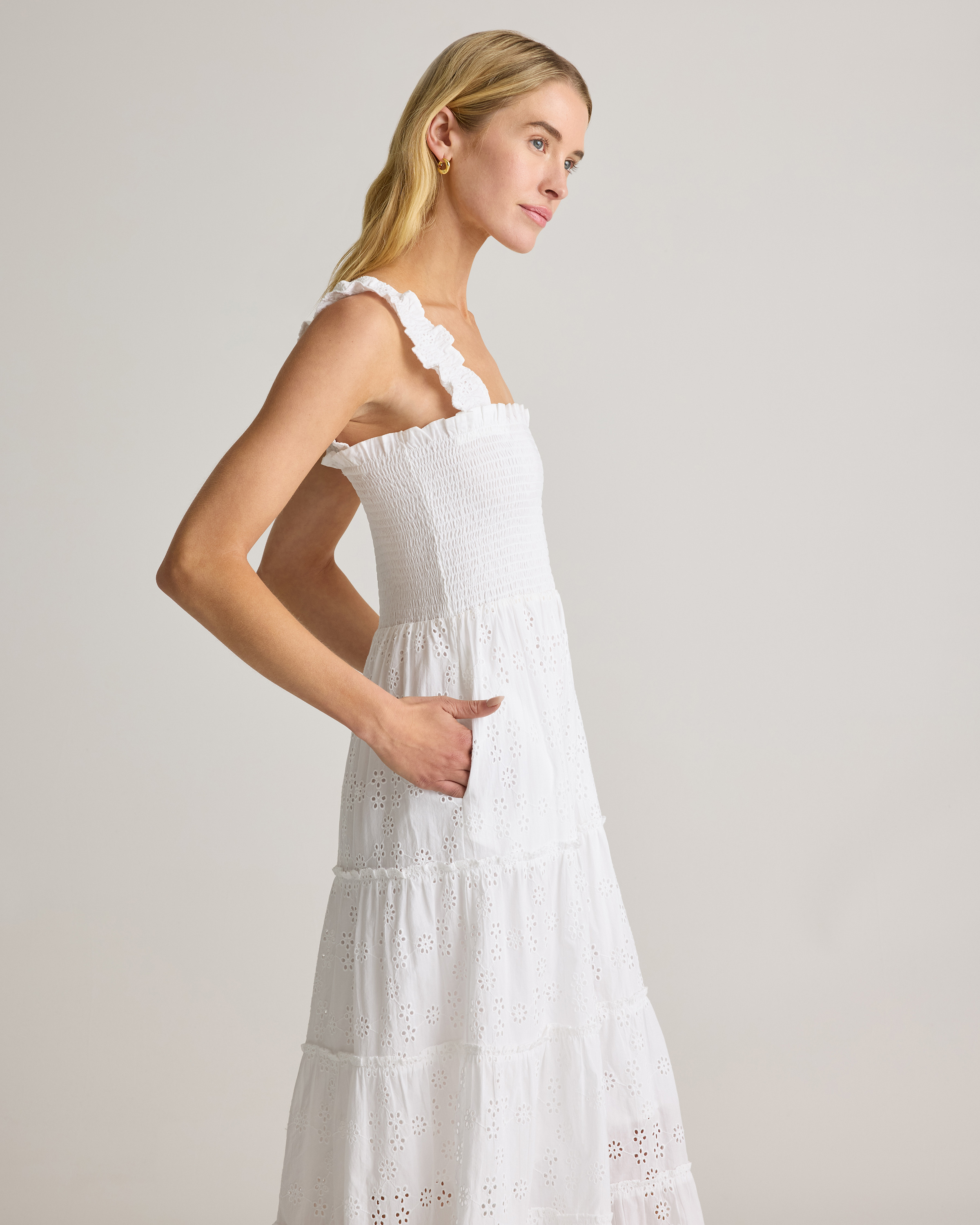 100% Organic Cotton Eyelet Smocked Midi Dress