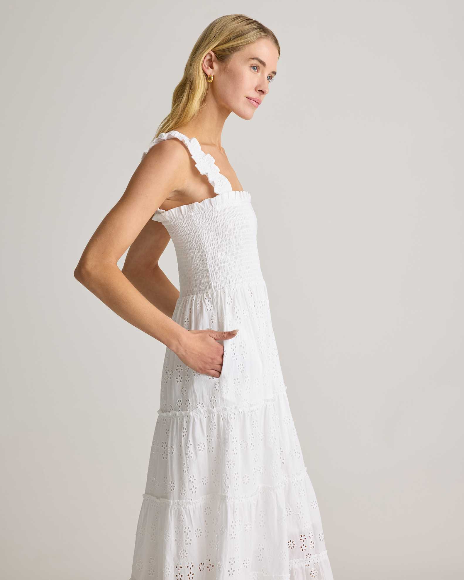 100% Organic Cotton Eyelet Smocked Midi Dress 100% Organic Cotton Eyelet Smocked Midi Dress