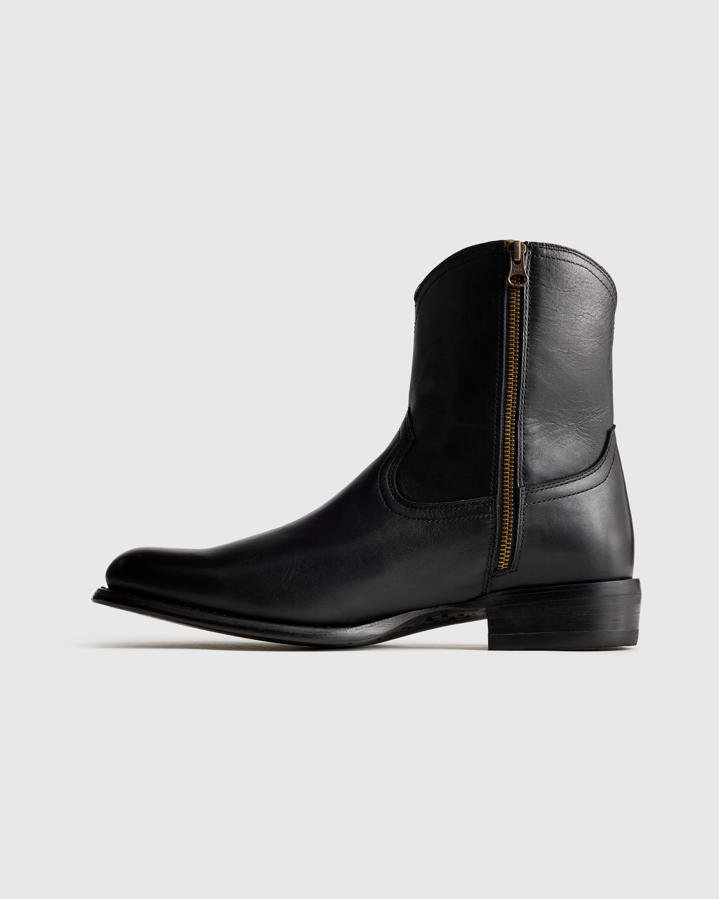 Crafted Leather Western Zip Boot in Black