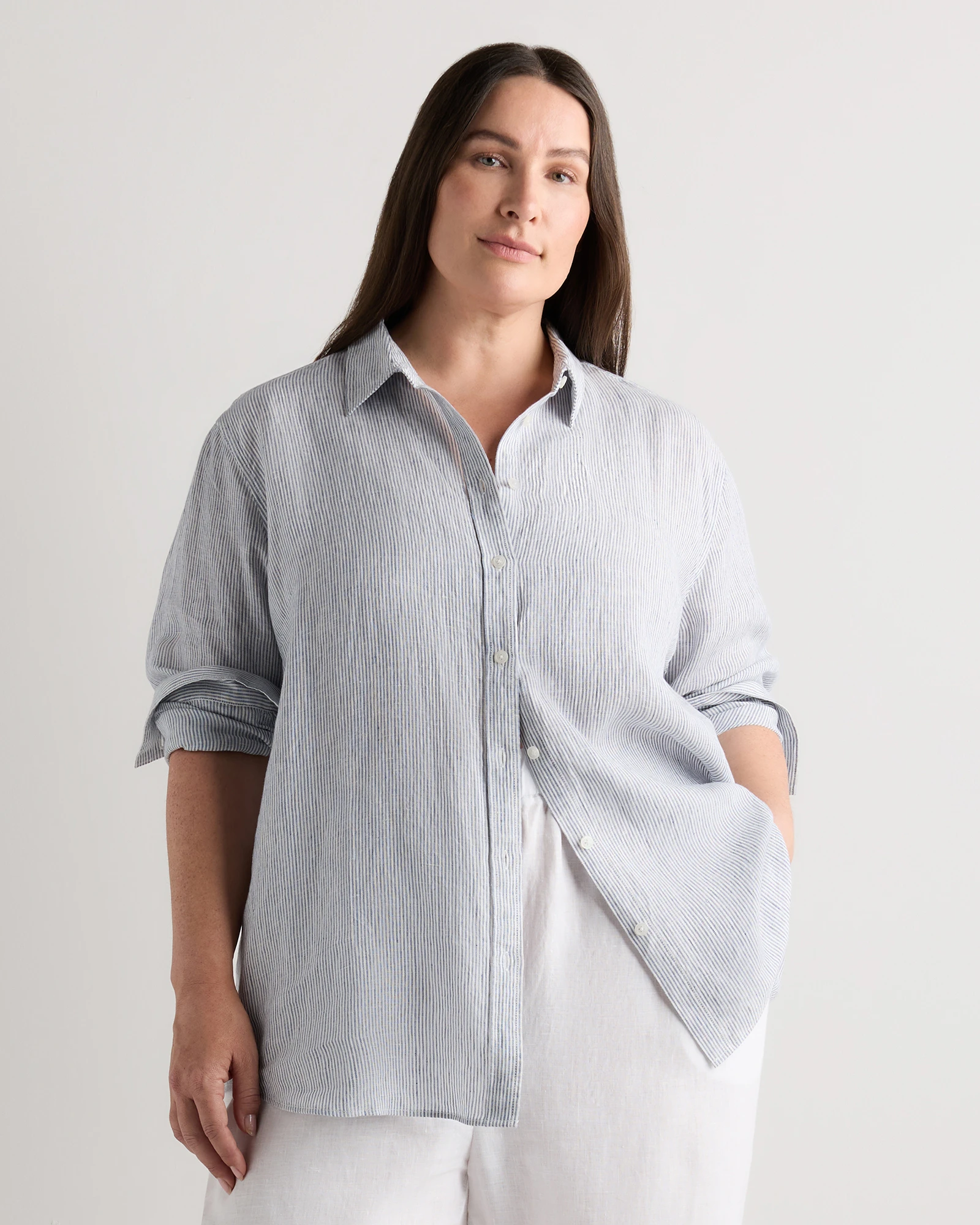 Extended Sizes 100% European Linen Long Sleeve Shirt - Plus Size