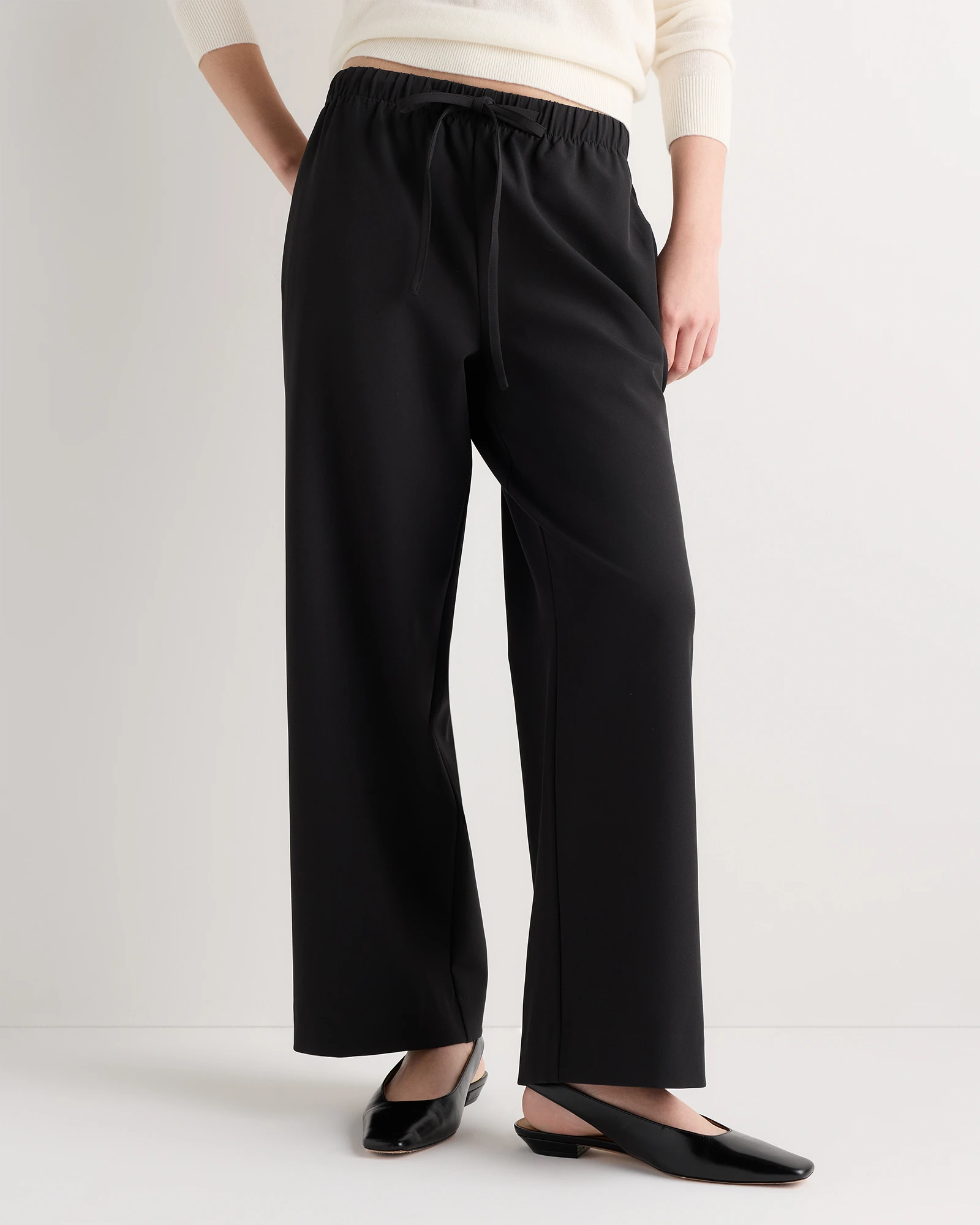 Stretch Crepe Drawstring Wide Leg Pants