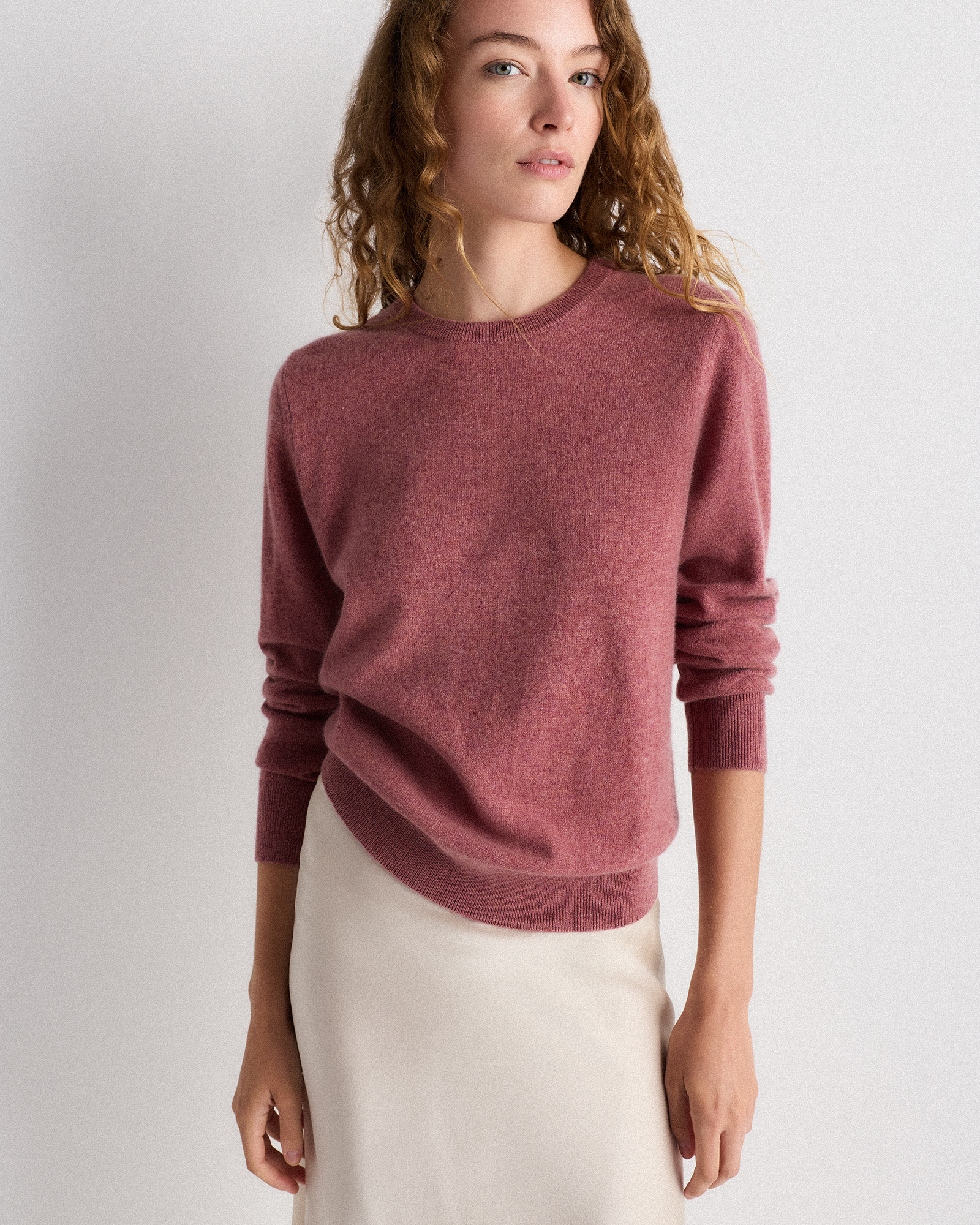 Heather Shaded Rose Pink Mongolian Cashmere Crewneck Sweater