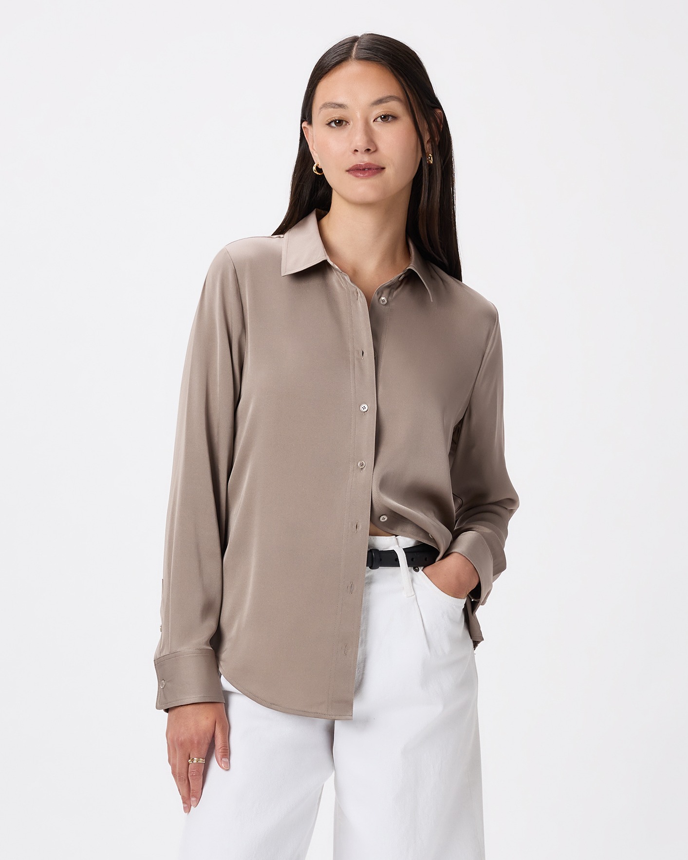 Morel Grey Washable Stretch Silk Blouse