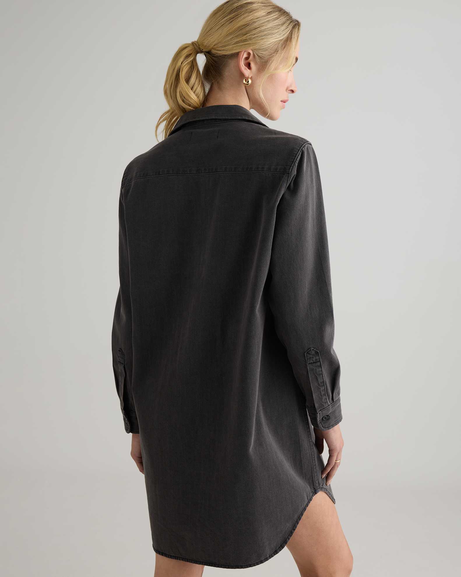 Distressed Denim Shirt Dress in Washed Black | Quince Canada Distressed Denim Shirt Dress in Washed Black | Quince Canada