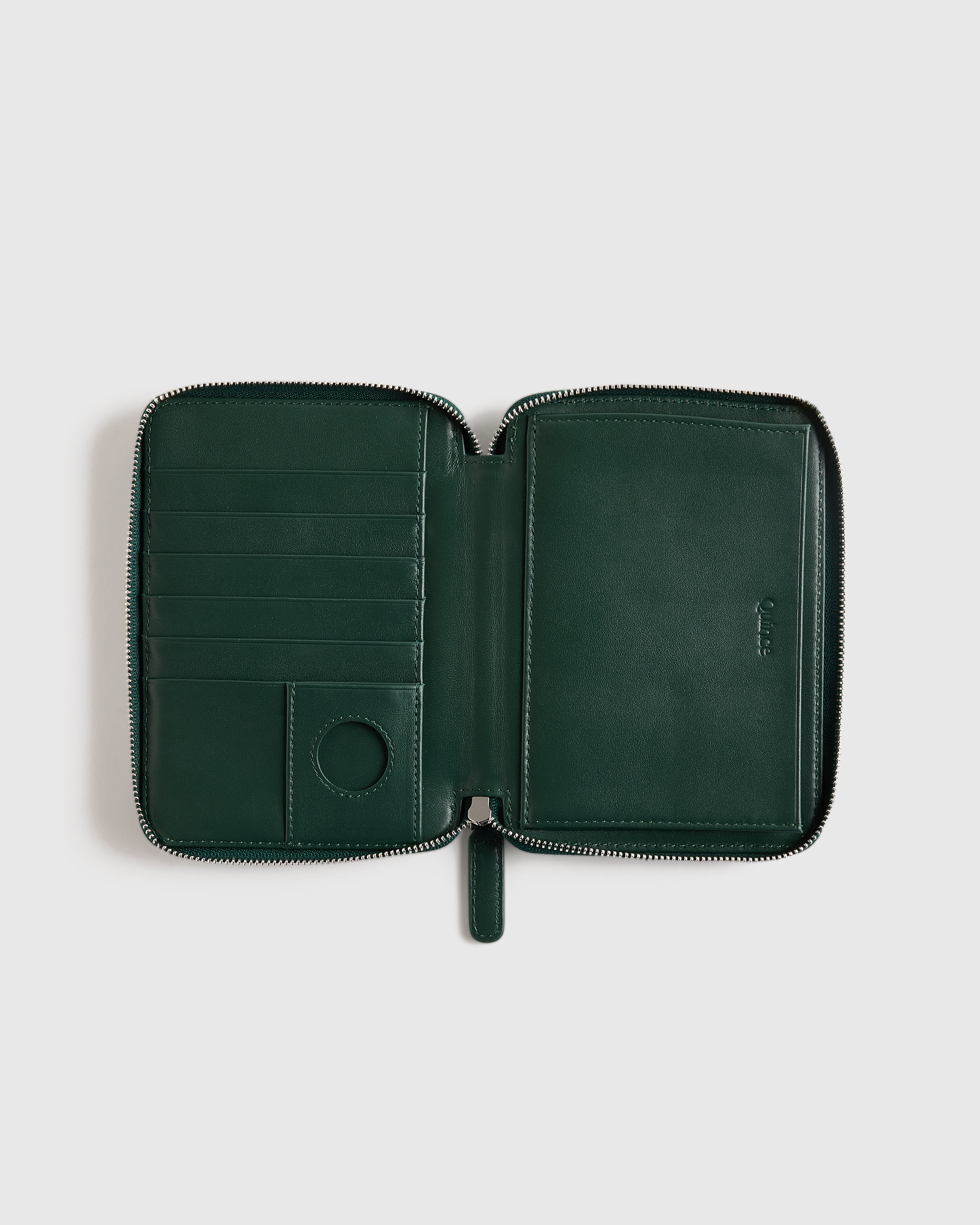 Nappa Leather RFID Zip Travel Wallet in Dark Green