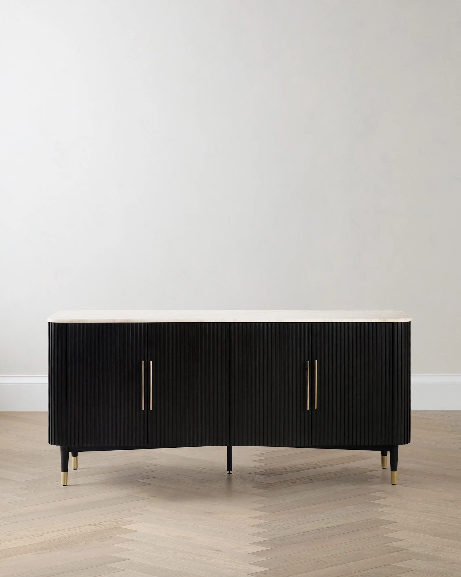 Ribbed Oak and Marble Sideboard in Cream/Black